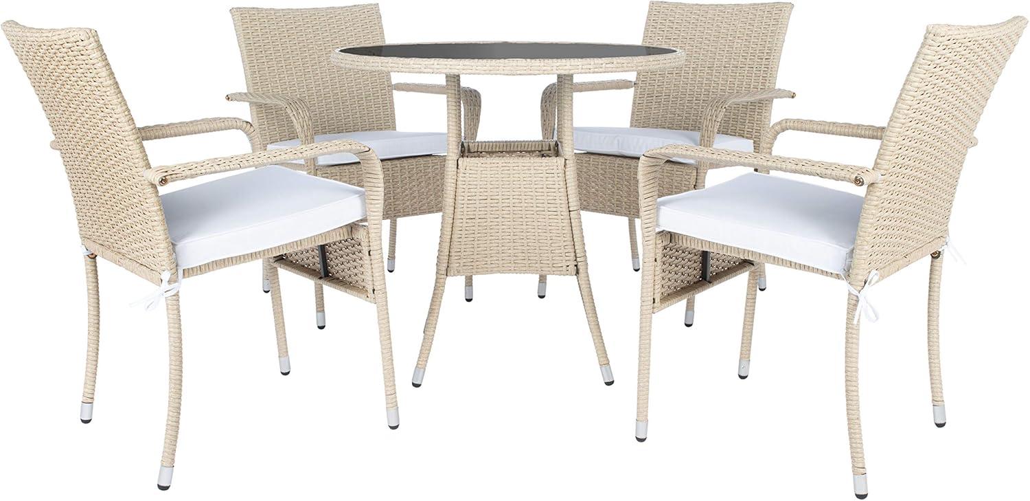 Laina Beige and White Wicker Bistro Set with Cushions