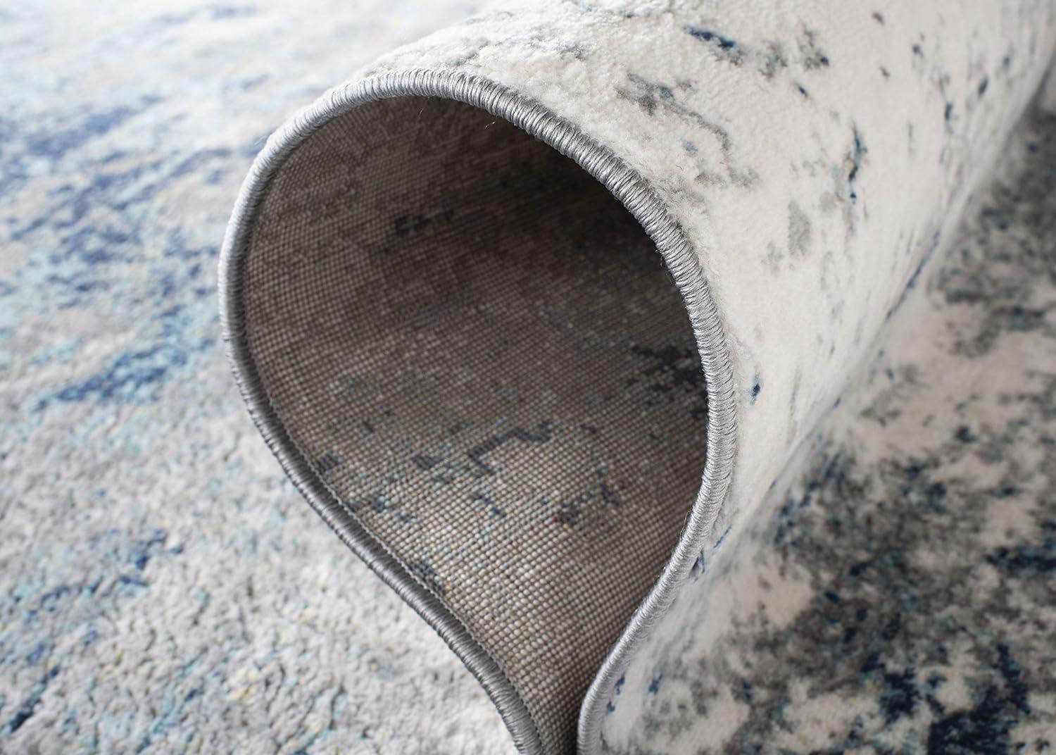 Abstract Grey & Blue Hand-Knotted Synthetic 6' x 9' Area Rug