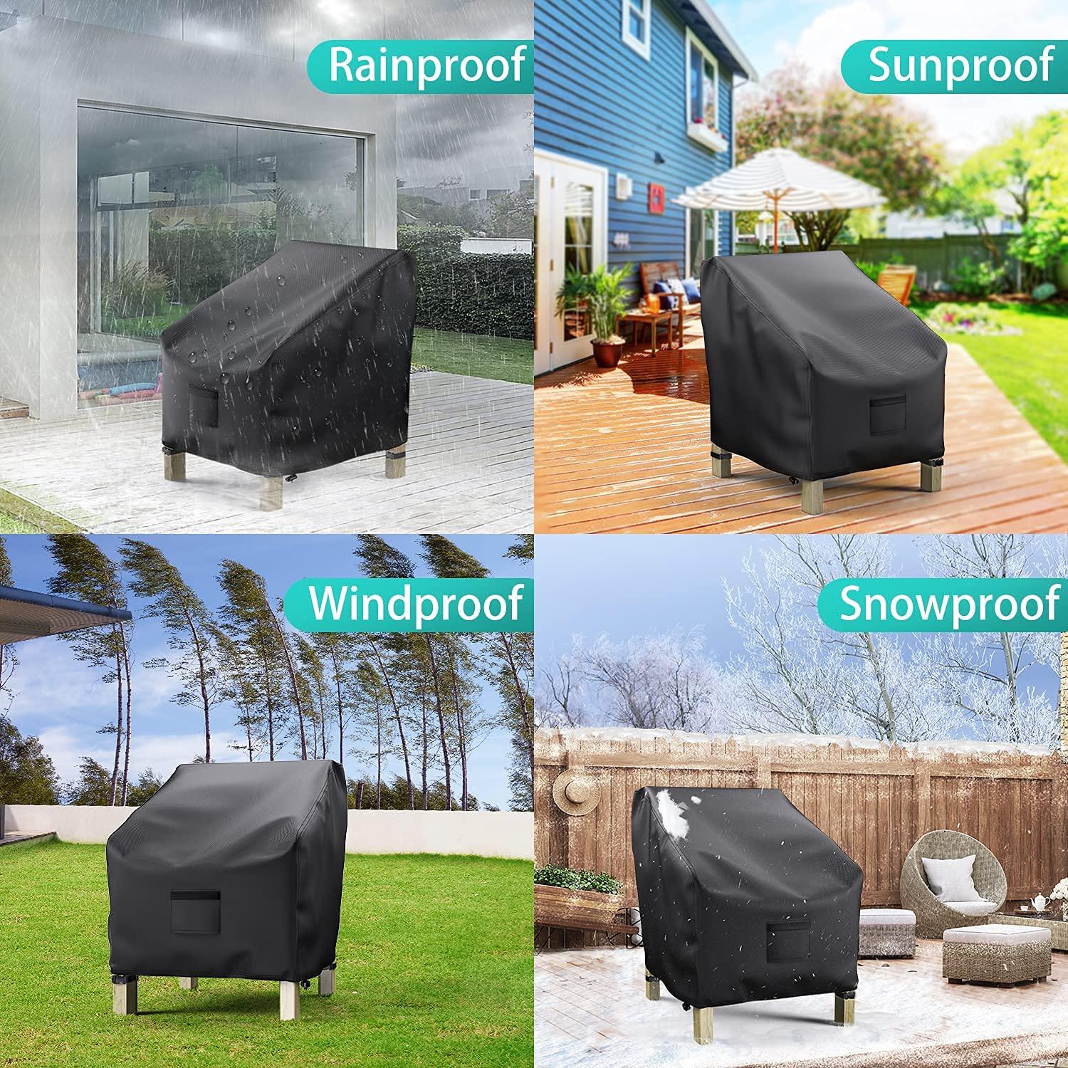 Patio Chair Covers for Outdoor Furniture Waterproof 2 Pack, Lawn Chair Covers 600D Heavy Duty Oxford Cloth, Large Covers for Lounge Lawn Deep Seat Black 29" W×30" D×36" H