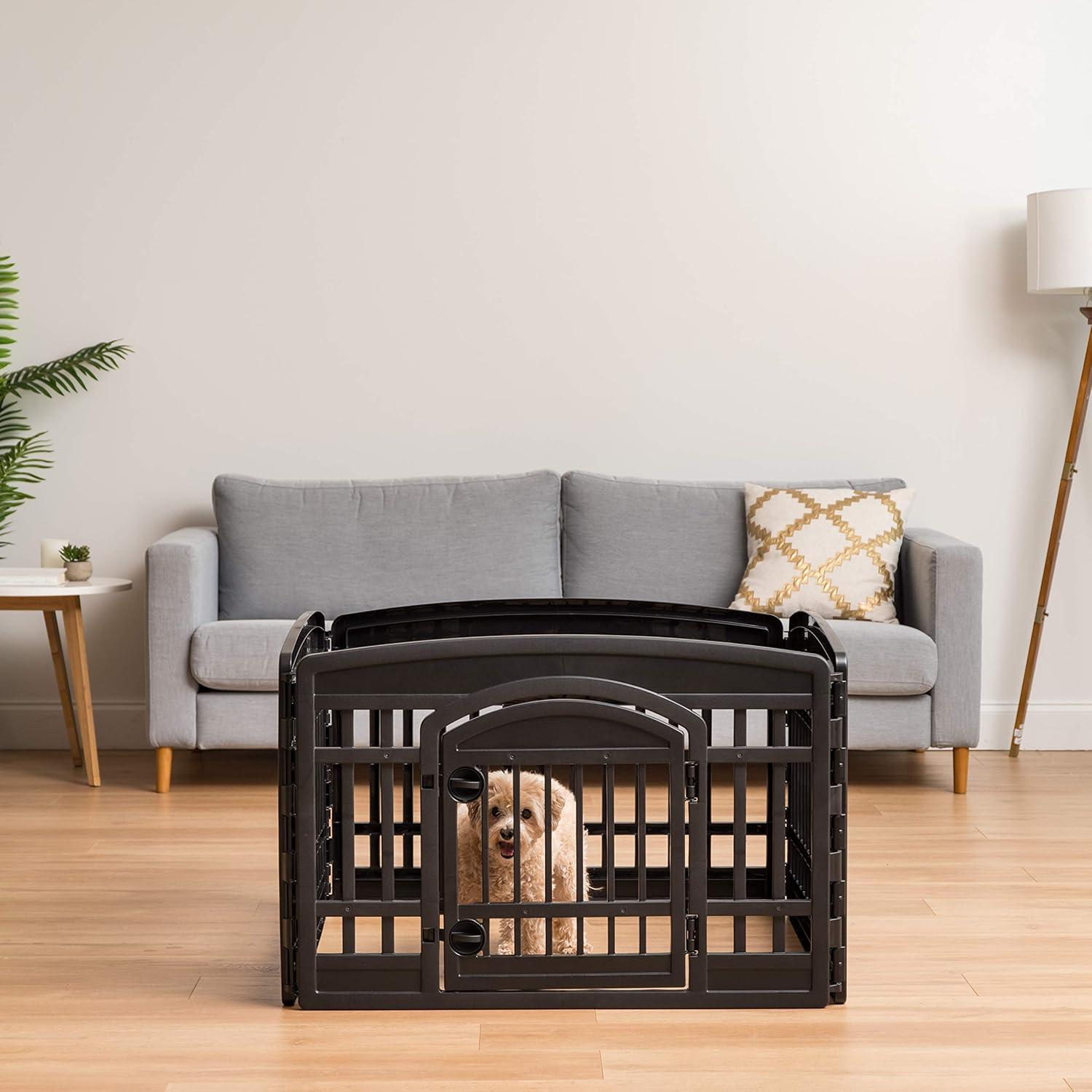 Black 24"H Foldable Plastic Pet Playpen with Door