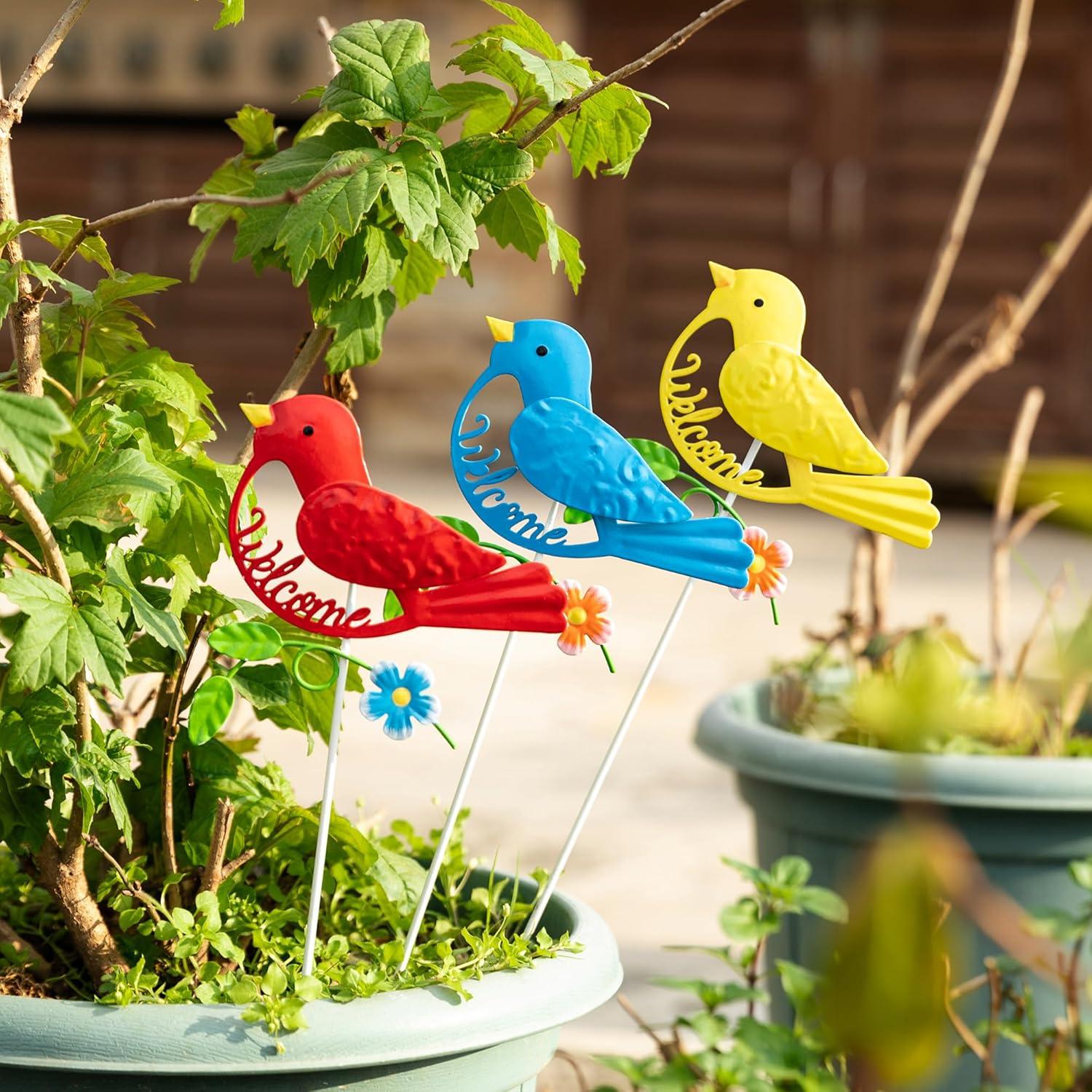 Glitzhome Set of 3 Metal Decorative Gnome Garden Stakes/Hanging Wall Decor Yard Art 36" Patio Backyard Ornaments