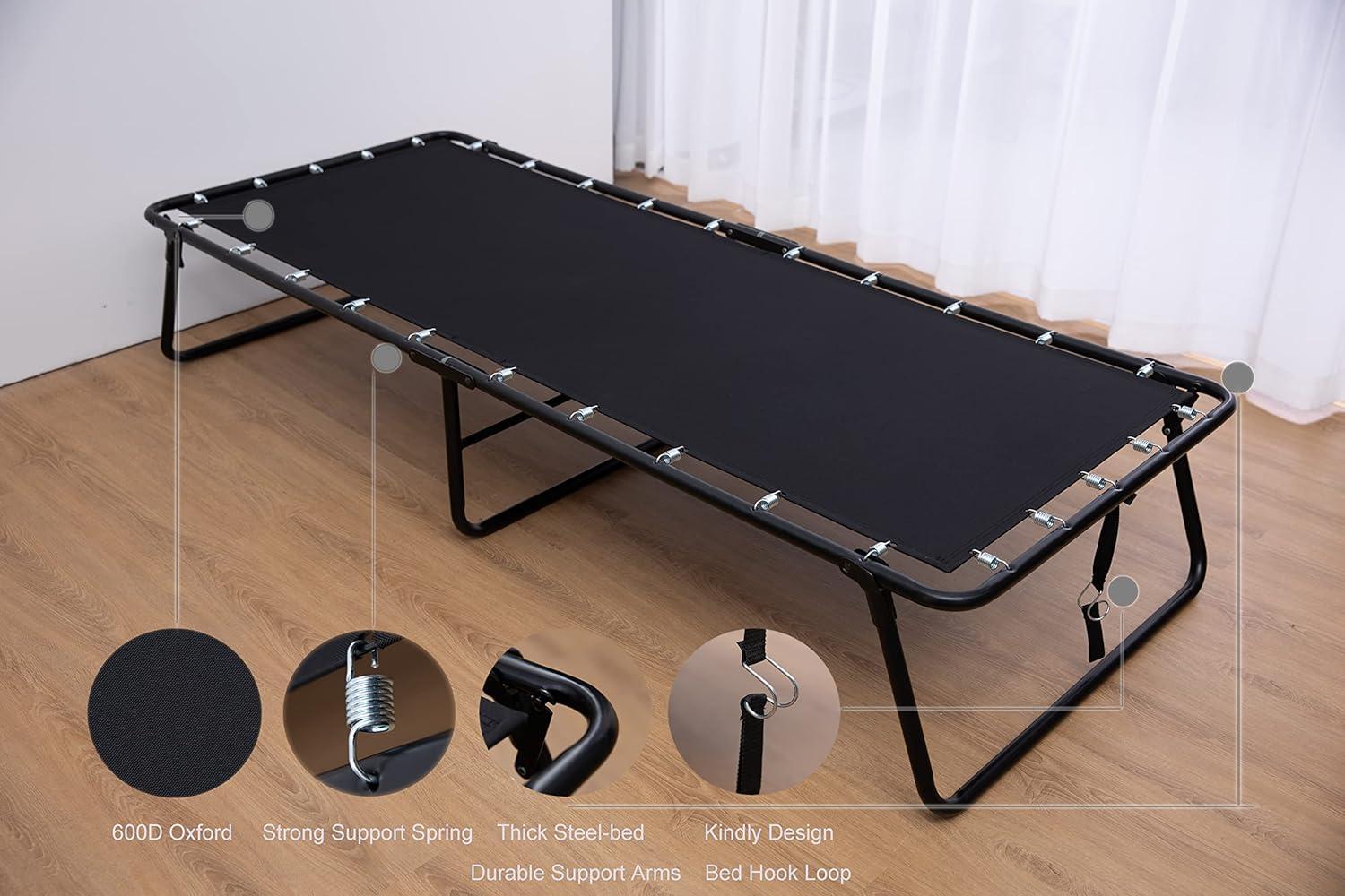 LEISUIT Foldaway Guest Bed Cot - Portable Folding Bed Frame with Thick Memory Foam Mattress for Spare Bedroom & Office
