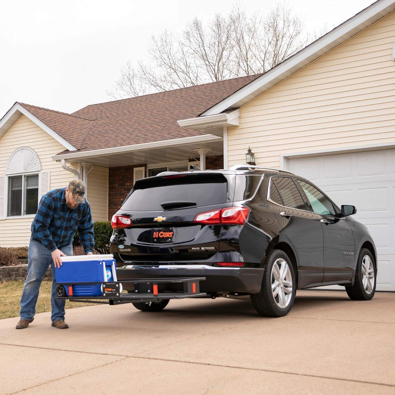 SAIYA 60x24x6 Hitch Cargo Carrier for 2 Inch Receiver, 500LB Capacity Hitch Mount Cargo Rack Carrier, Folding Hitch Cargo Basket with Antirust Coat