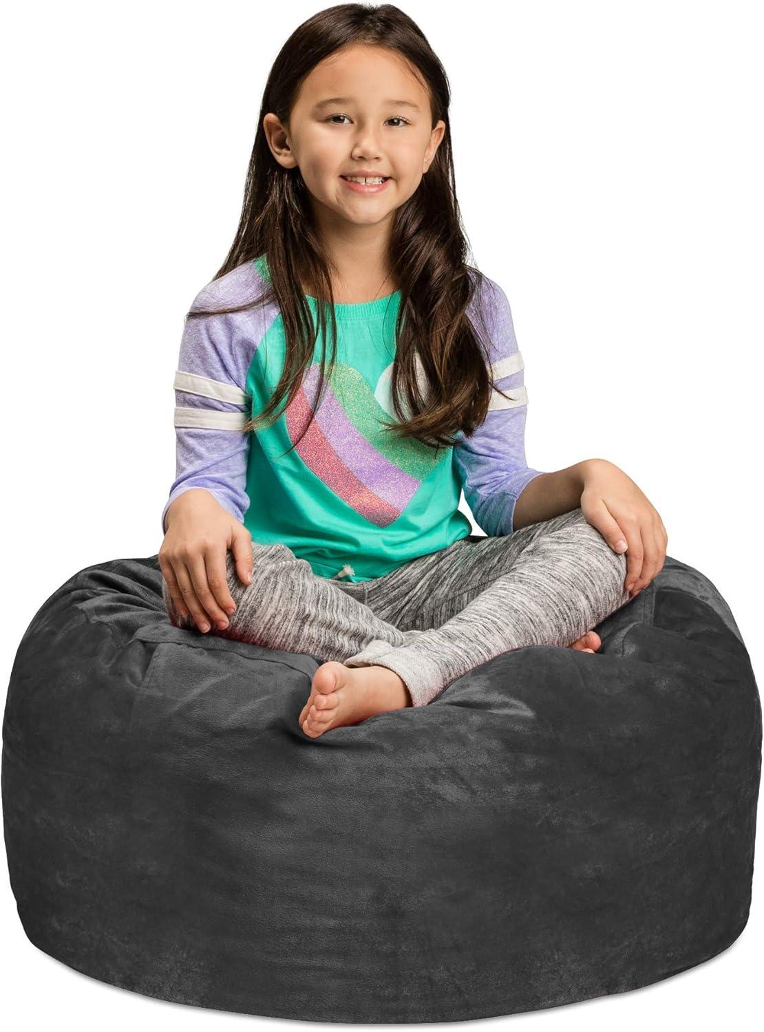 Charcoal Microsuede Kids Round Bean Bag Chair