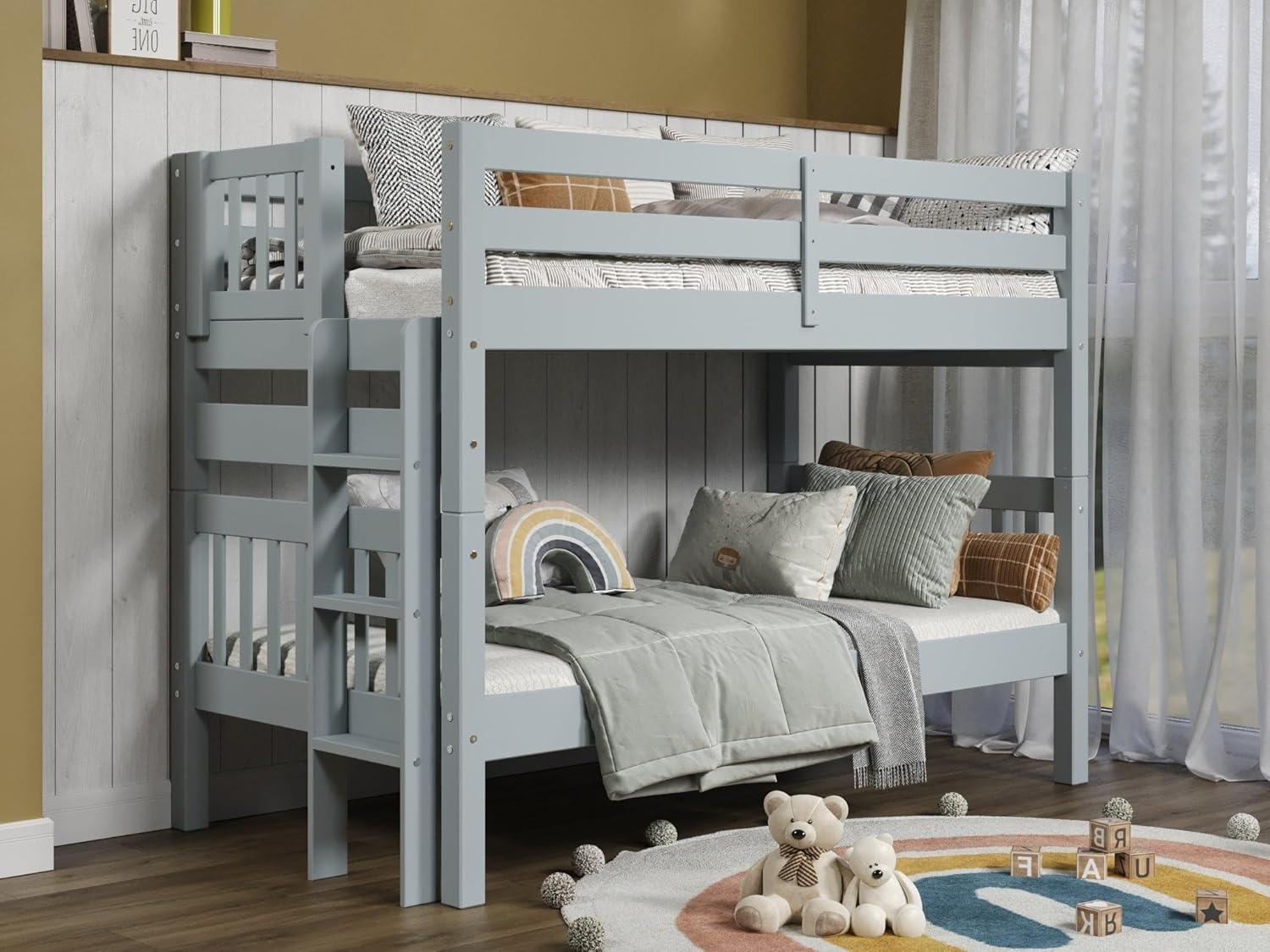 Bedz King Bunk Beds Twin over Twin Mission Style with End Ladder, Breezy Blue
