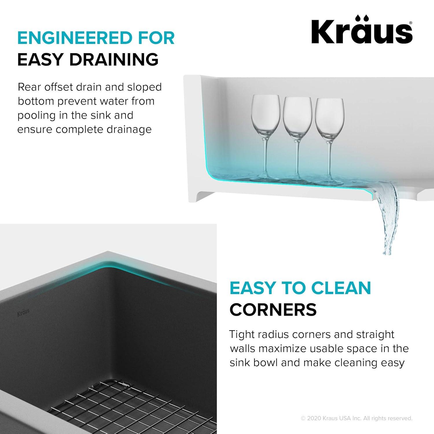 KRAUS Turino™ 33" L Farmhouse Reversible Apron Front Fireclay Single Bowl Kitchen Sink