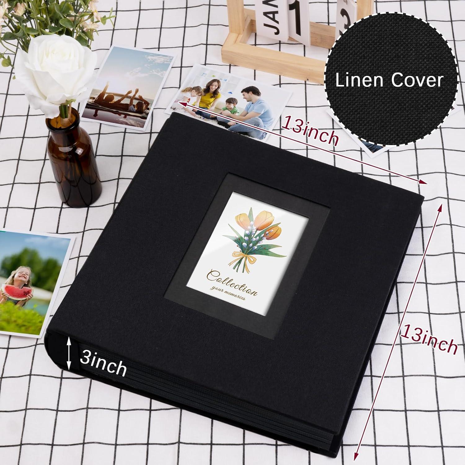 Linen Photo Album 4x6 Large Capacity 1000 Pockets Pictures Fabric Cover Books Albums Wedding School Family Anniversary Baby Memory Engagement Travel Albums(Black, 1000 Pockets)