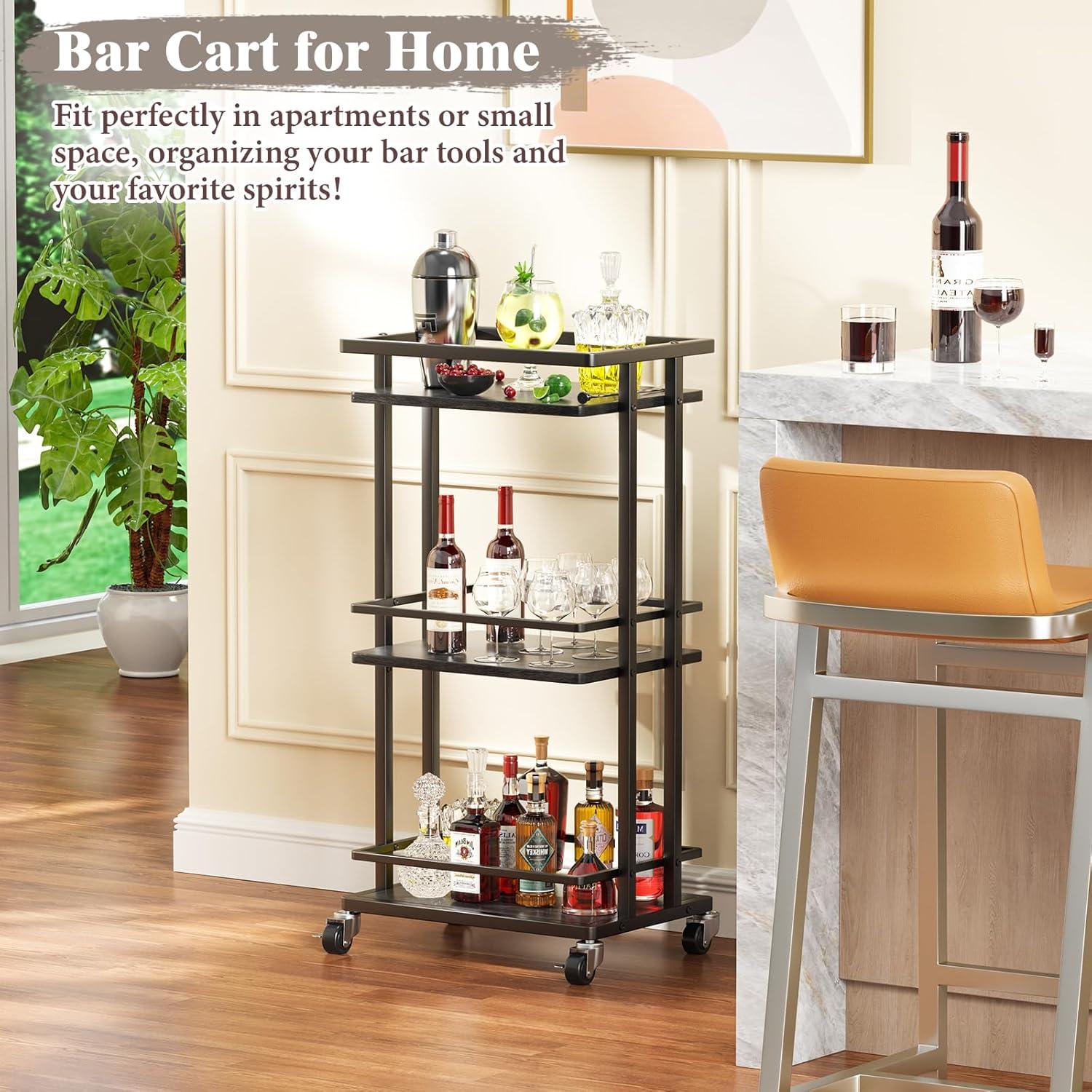 3 Tier Rolling Bar Cart Trolley Serving Cart Liquor Wine Beverage Storage Rack