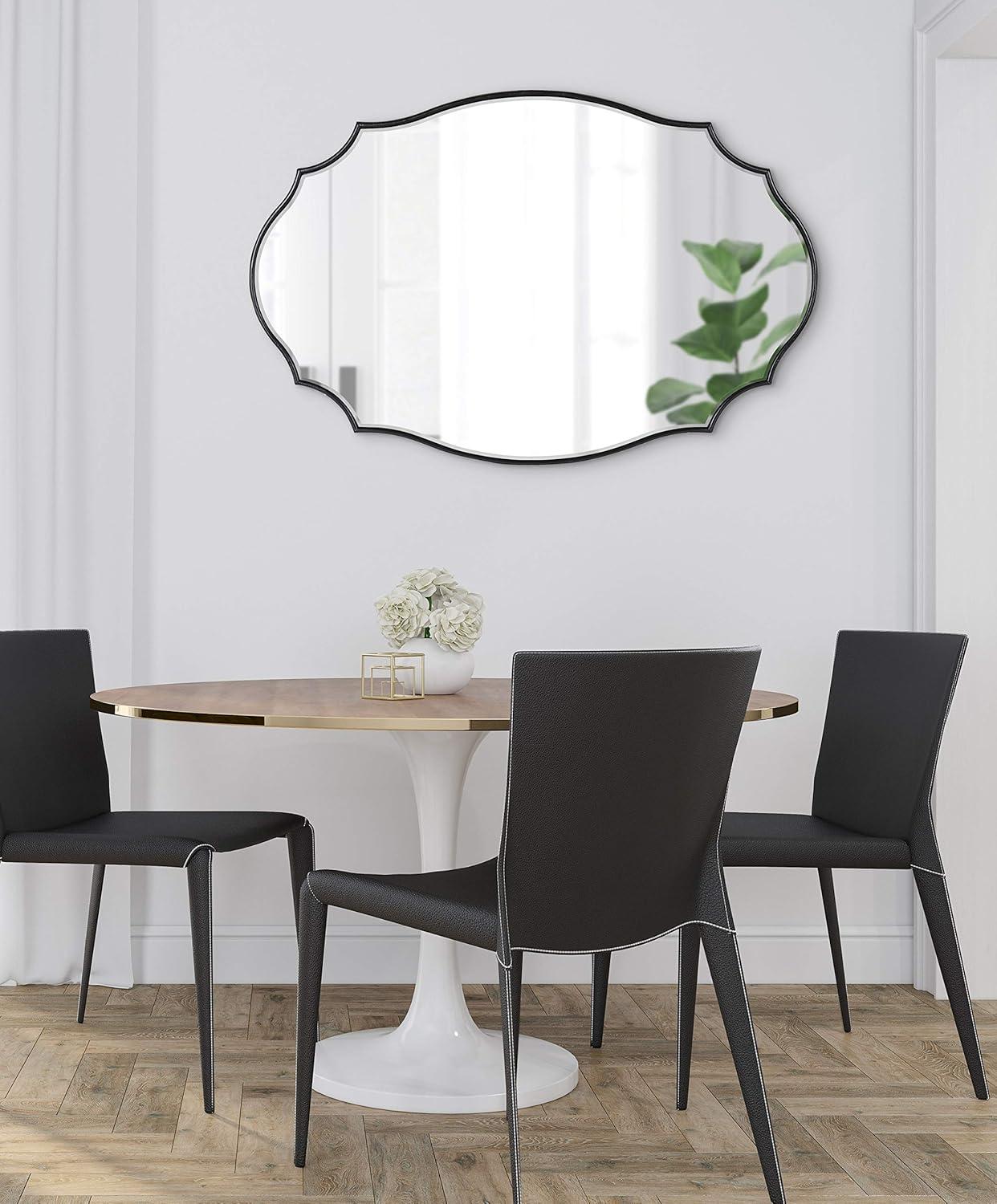 Kate and Laurel Leanna Glam Oval Mirror, 24 x 36, Black, Modern Scalloped Mirror for Wall