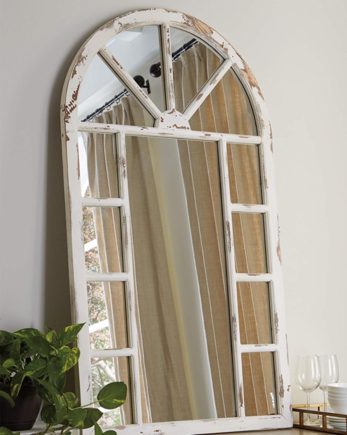 White Distressed Wood Rectangular Accent Mirror, 30" x 52"