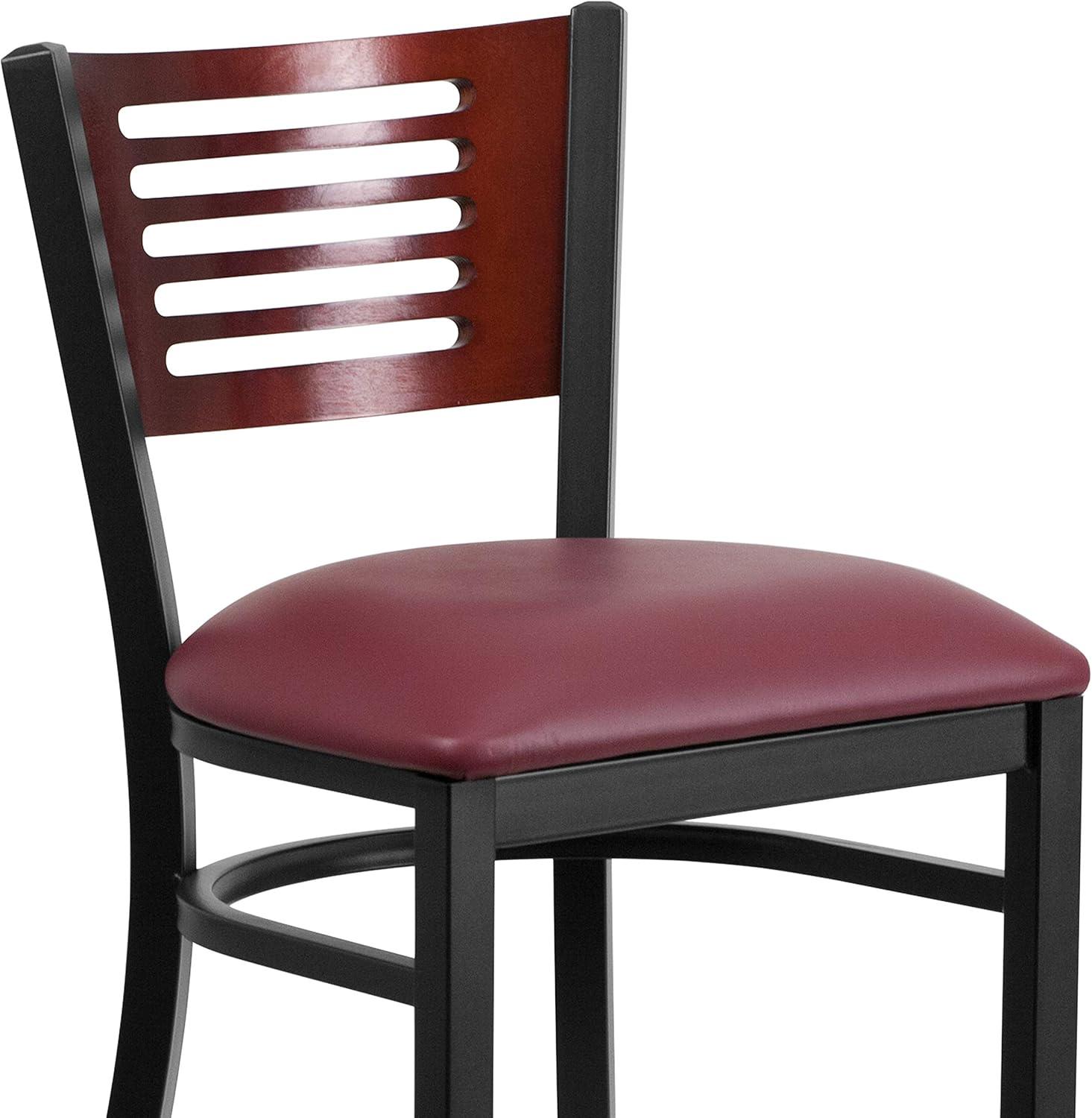 Flash Furniture HERCULES Series Black Slat Back Metal Restaurant Barstool - Mahogany Wood Back, Burgundy Vinyl Seat