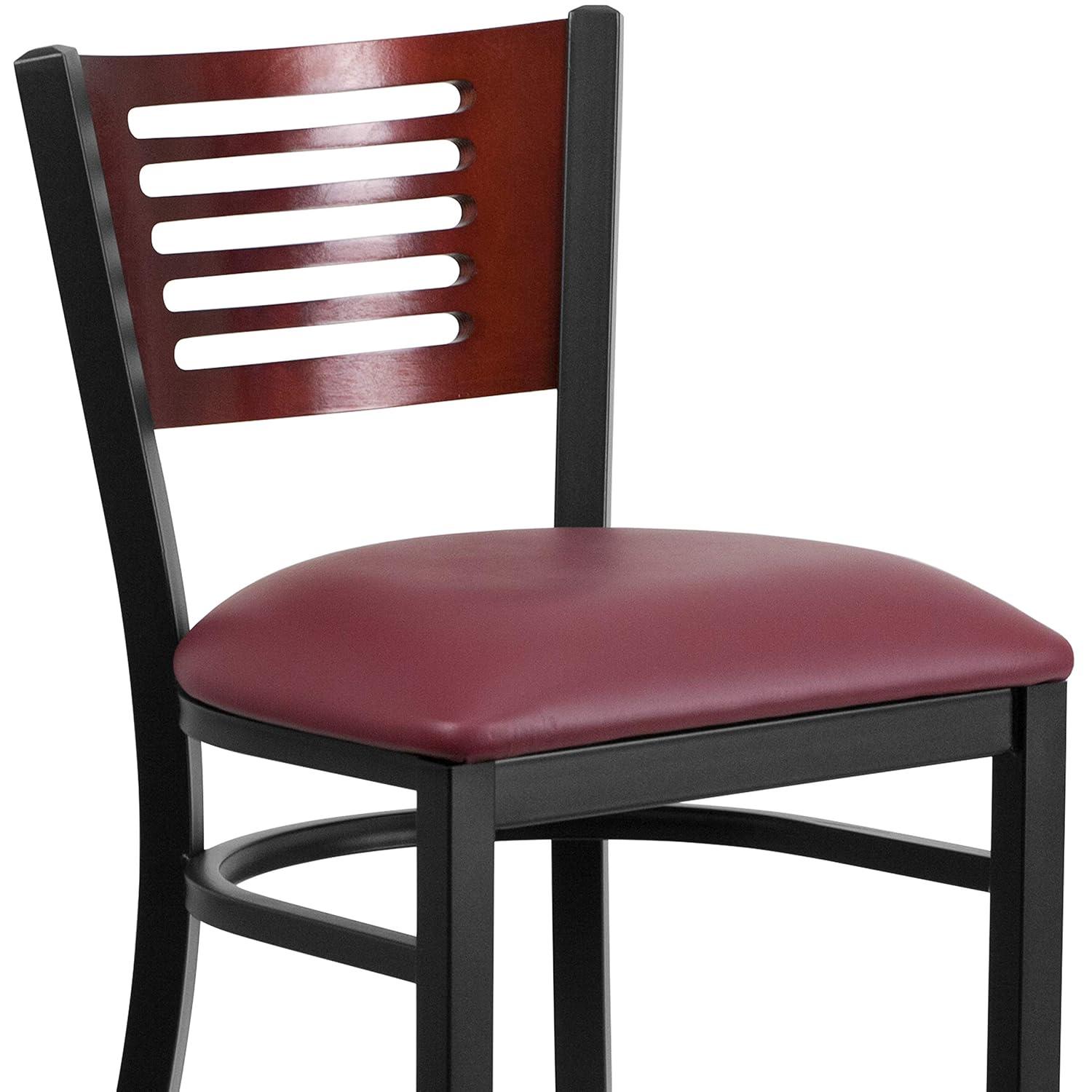 Flash Furniture HERCULES Series Black Slat Back Metal Restaurant Barstool - Mahogany Wood Back, Burgundy Vinyl Seat