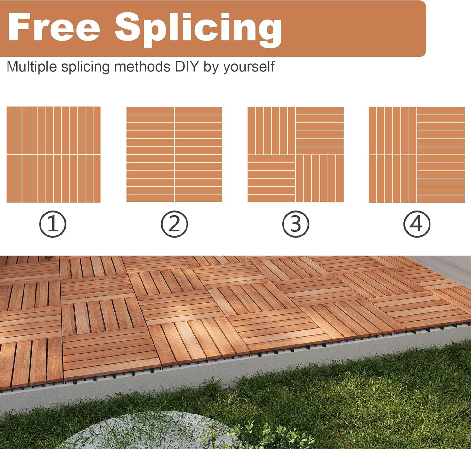 Natural Acacia Wood Interlocking Deck Tiles with Water Protection, 27 Pack