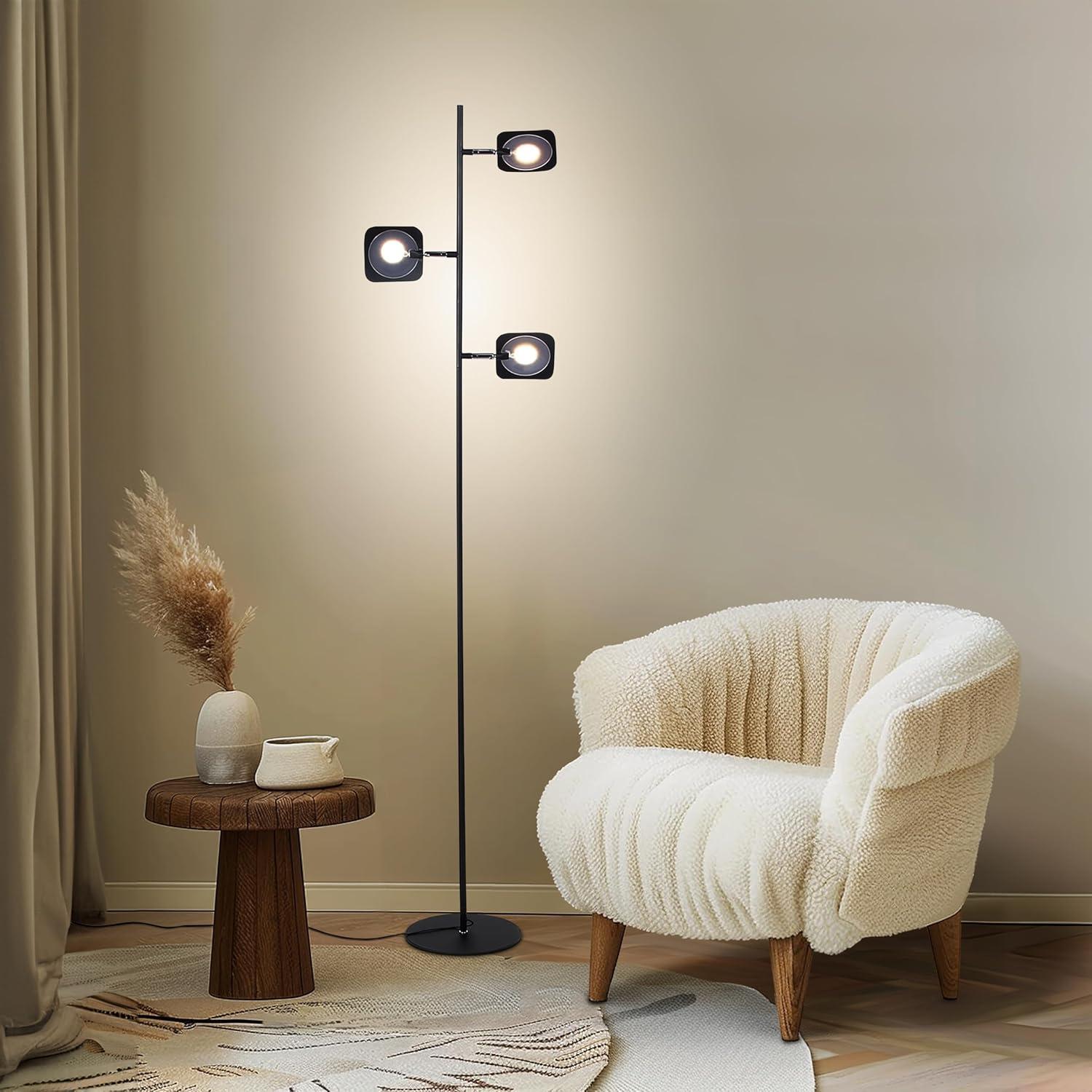 Tree 60 in. Industrial 3-Light 3-Way Dimming LED Floor Lamp with 3 Adjustable Spot Lights