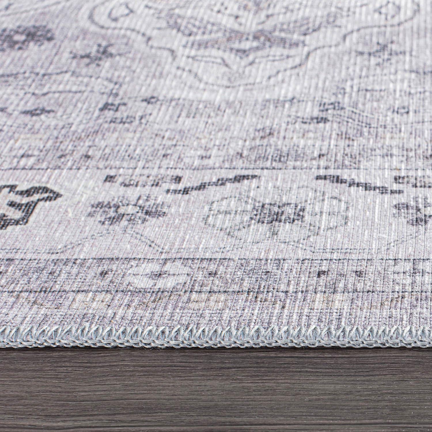 World Rug Gallery Transitional Medallion Machine Washable 7'7"x9'6" Gray Area Rug:  Stain-Resistant,  Flat Pile,  Indoor Use