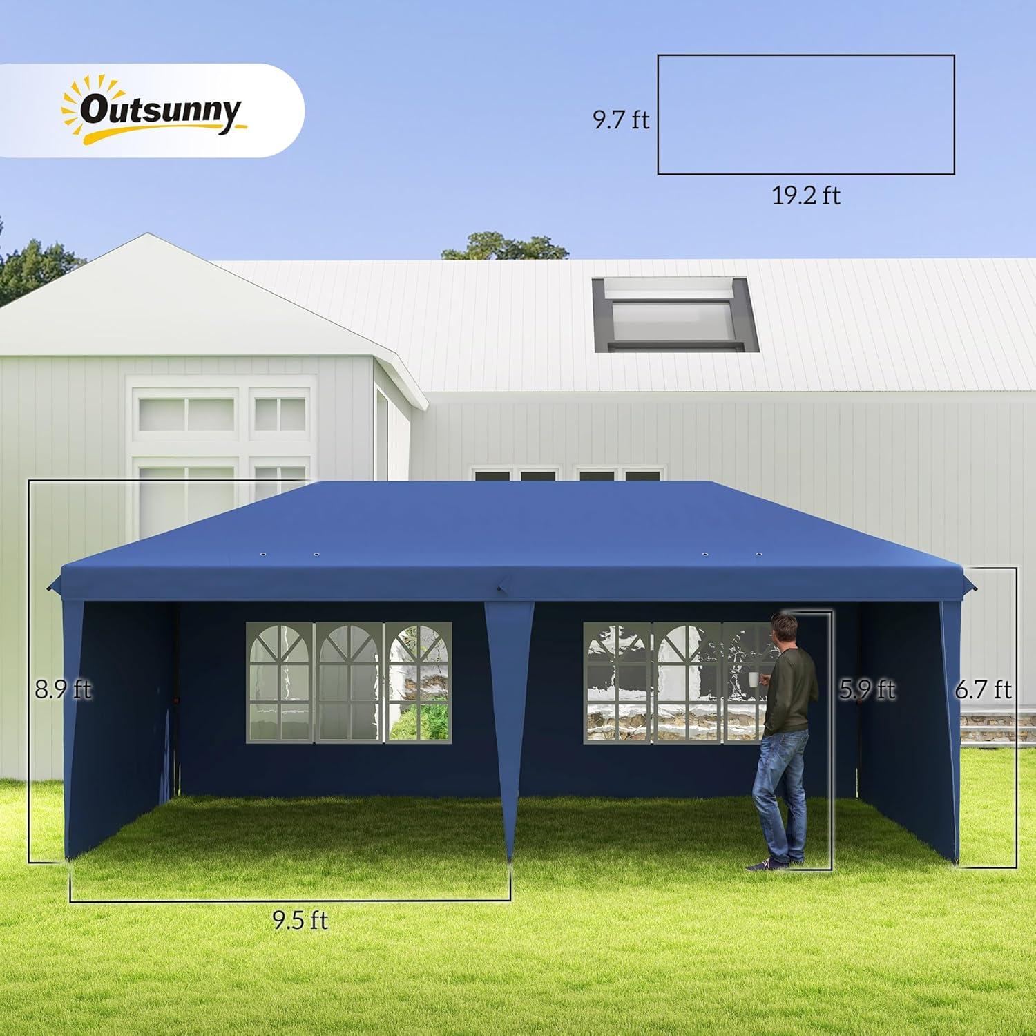 Outsunny 10' x 20' Heavy Duty Pop Up Canopy Party Tent with 4 Removable Sidewalls, Outdoor Cabana Gazebo with Carry Bag, Weather Protection, White