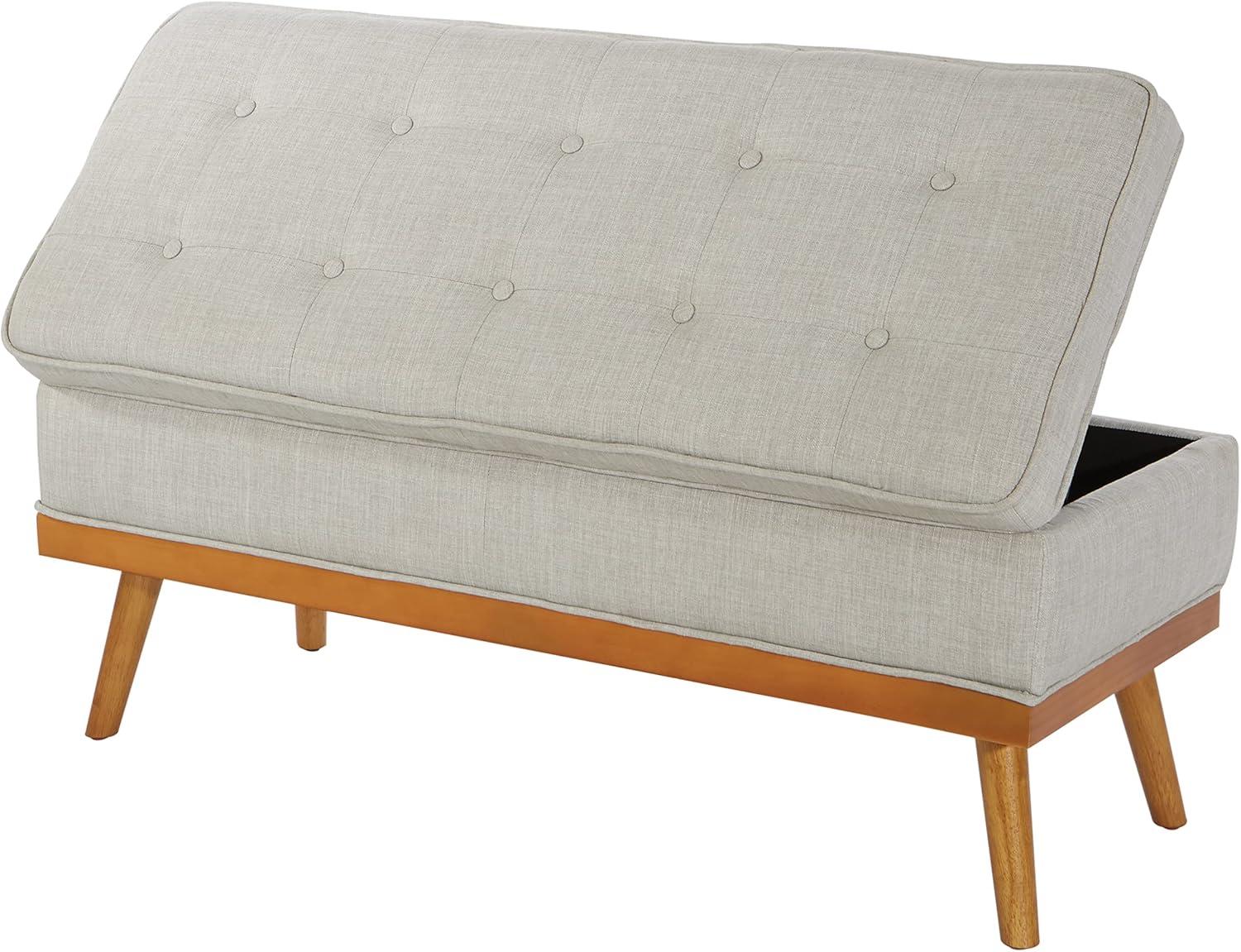 Katheryn Storage Bench Fog - OSP Home Furnishings: Upholstered Ottoman, Mid-Century Modern, Plywood Frame