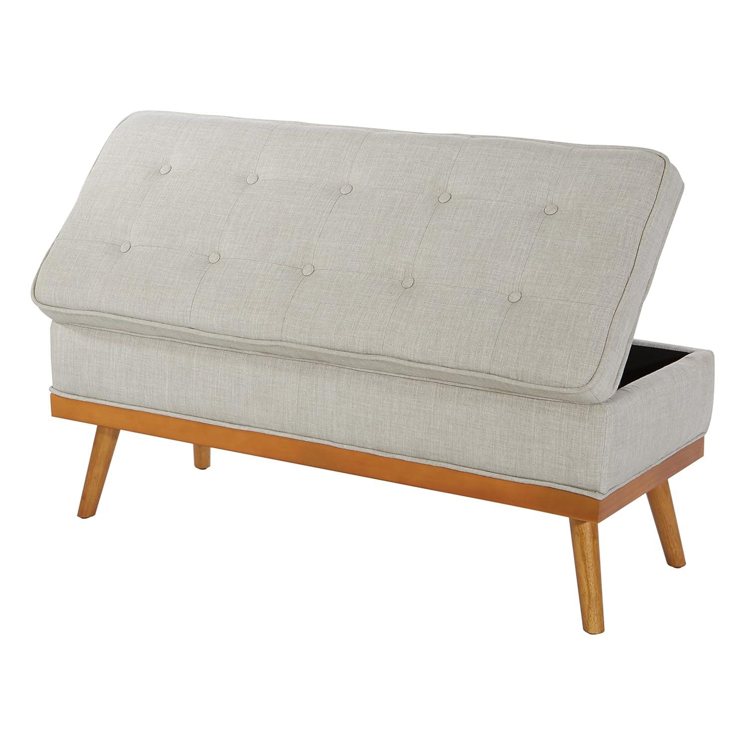 Katheryn Storage Bench Fog - OSP Home Furnishings: Upholstered Ottoman, Mid-Century Modern, Plywood Frame