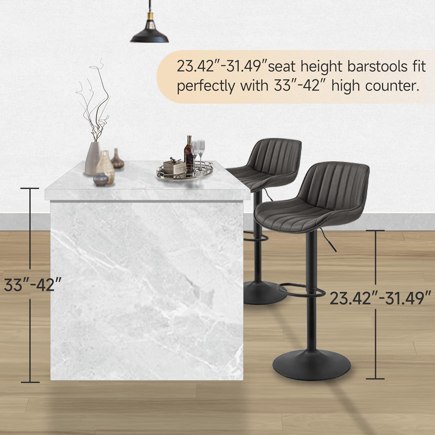 Art Leon Rustic Bar Stools Set of 2, Faux Leather with Backrest Chrome Legs, Upholstered Swivel Kitchen Stools, Black Brown