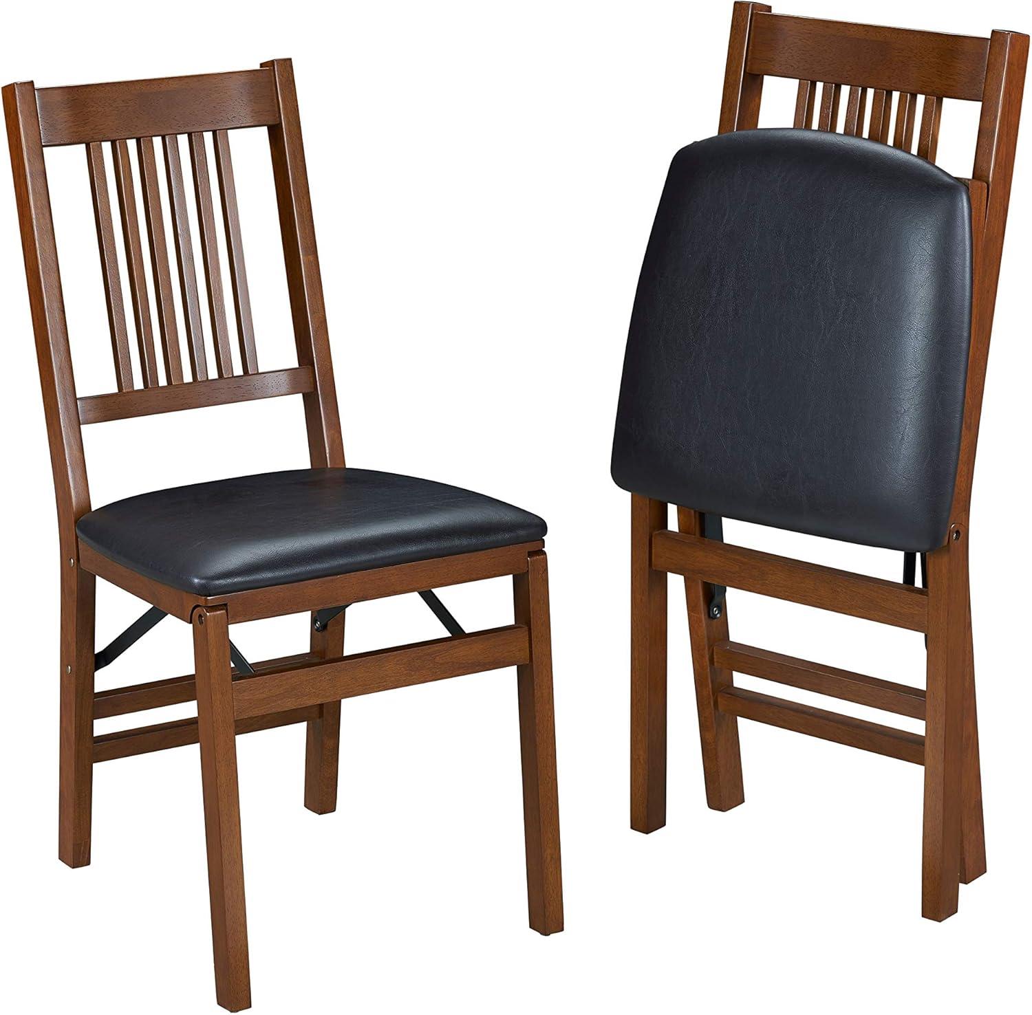 Stakmore Set of 2 True Mission Folding Chair Fruitwood Brown : Vinyl Upholstered, No Assembly, Wood Frame