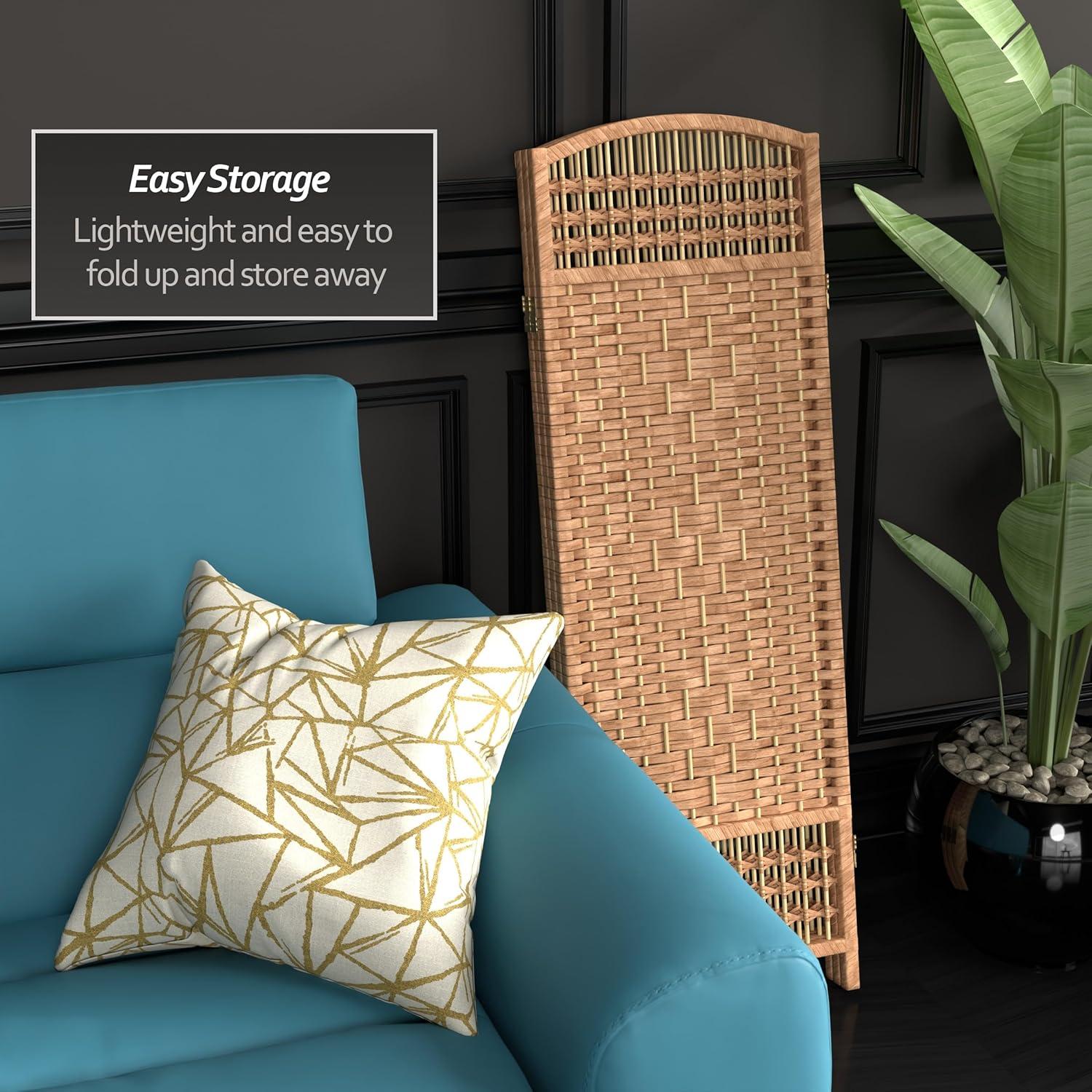 4 ft. Tall Fiber Weave Room Divider - Natural (3 Panels) - Oriental Furniture: Hardwood Frame, Spot Clean, No Assembly Required