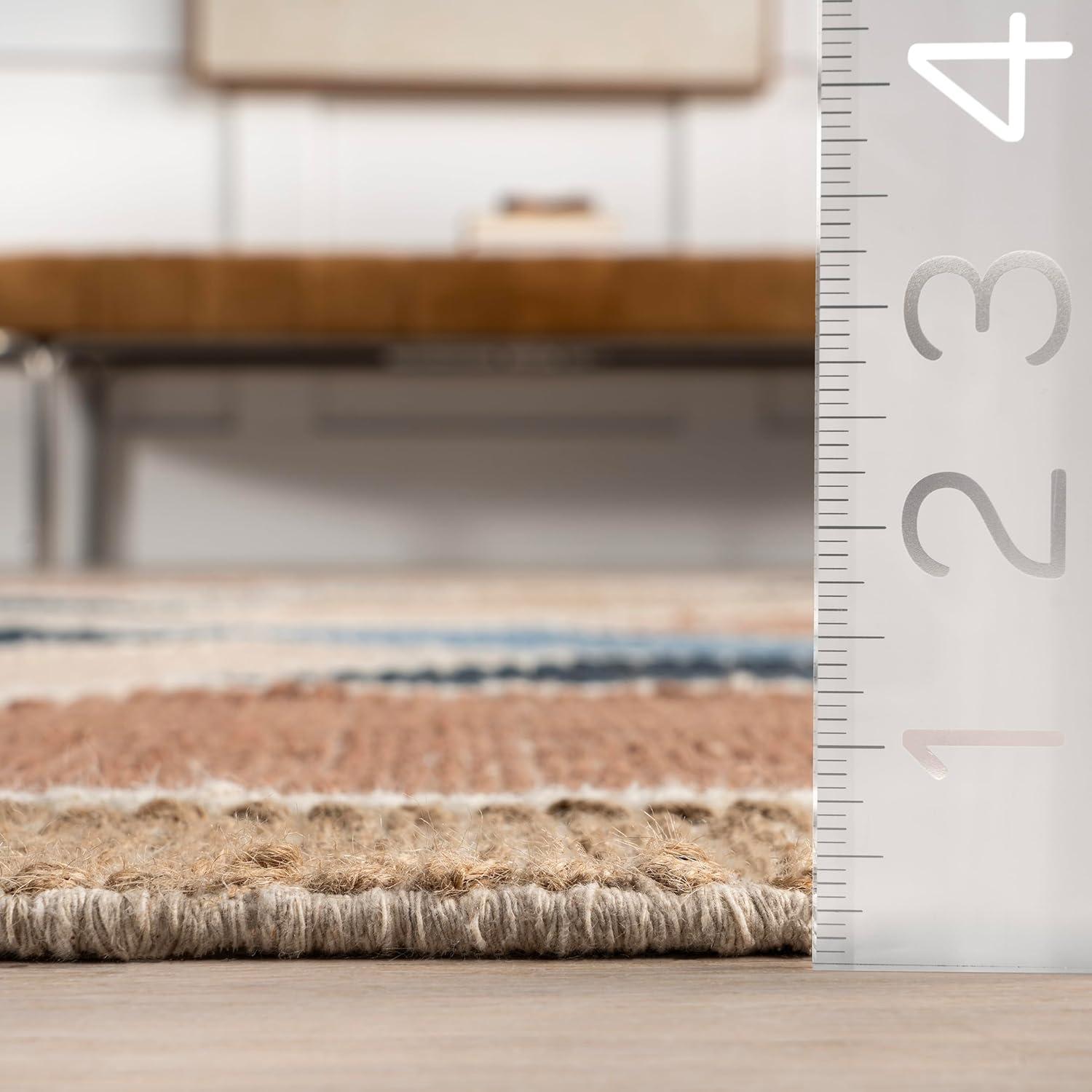 Nuloom Rhea Geometric 5x8 Wool Jute Indoor Area Rug for Dining Room Rug Neutral Rug Living Room Rug Kitchen, Blue