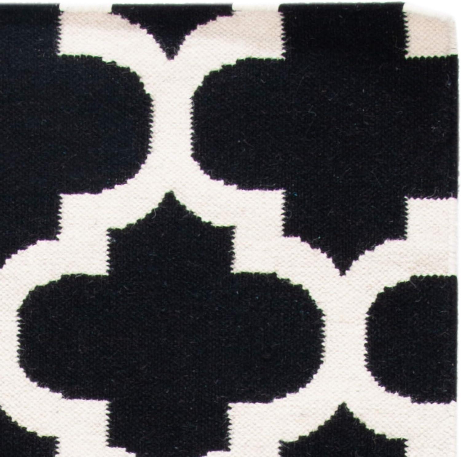 SAFAVIEH Dhurrie Watson Geometric Moroccan Wool Area Rug, Black/Ivory, 3' x 5'