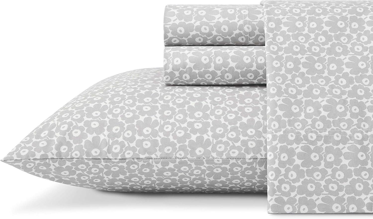 Gray Floral Cotton Percale Queen Sheet Set