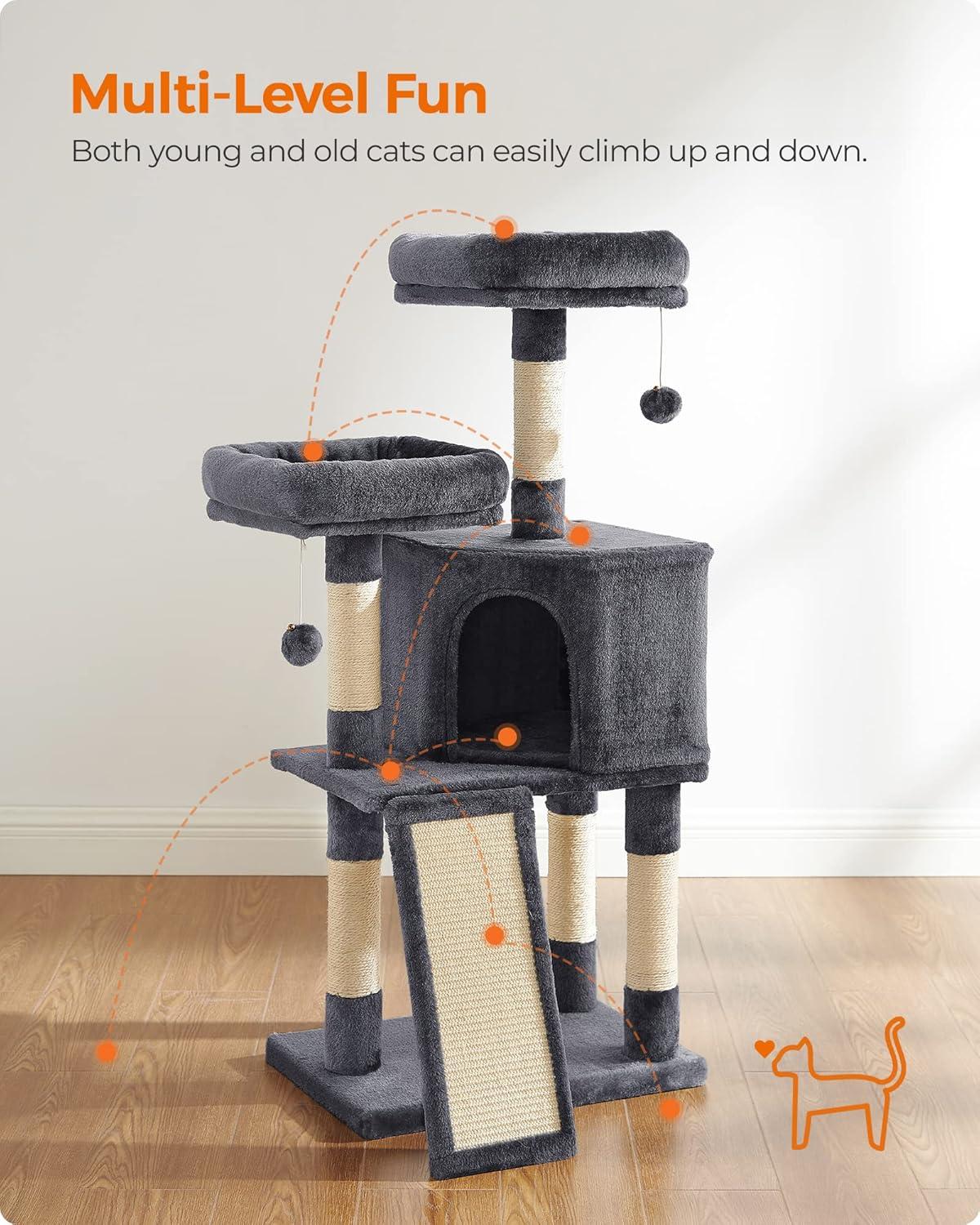 FEANDREA 45.3-Inch Cat Tower, Cat Tree for Indoor Cats, Cat Condo, Smoky Gray