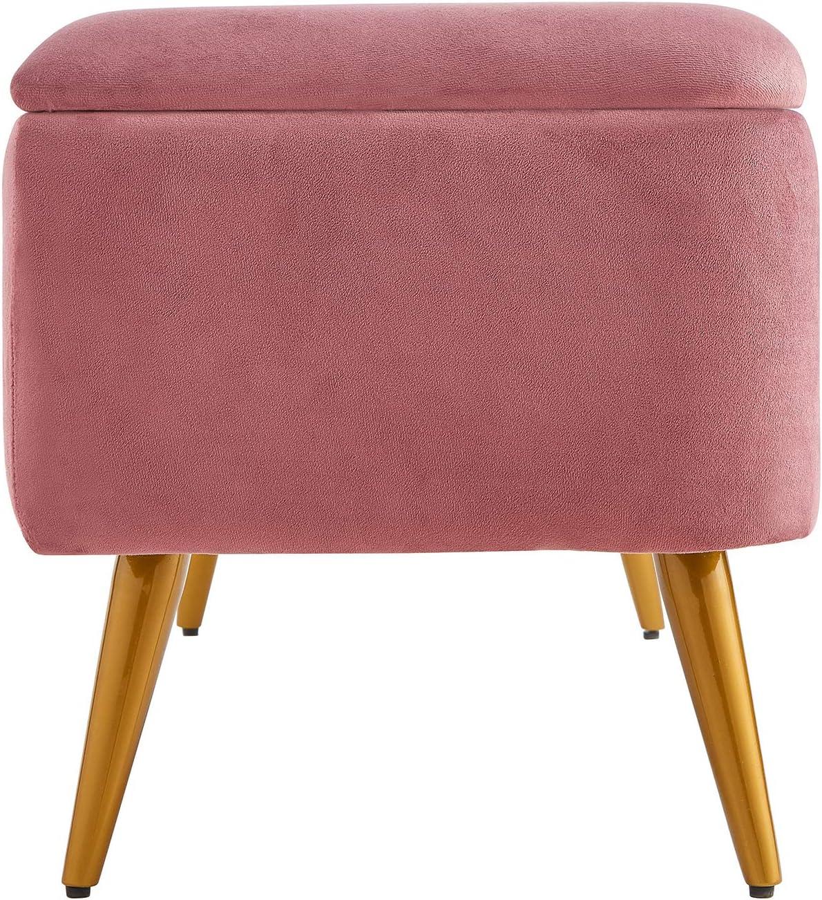 Rose Velvet Upholstered Storage Bench with Golden Metal Legs