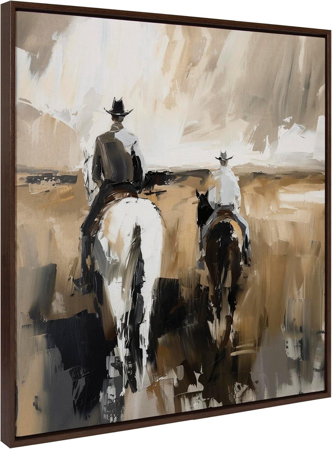Kate & Laurel All Things Decor 30"x30" Sylvie Cowboy Horseback Neutral 2 Framed Canvas by Creative Bunch Brown