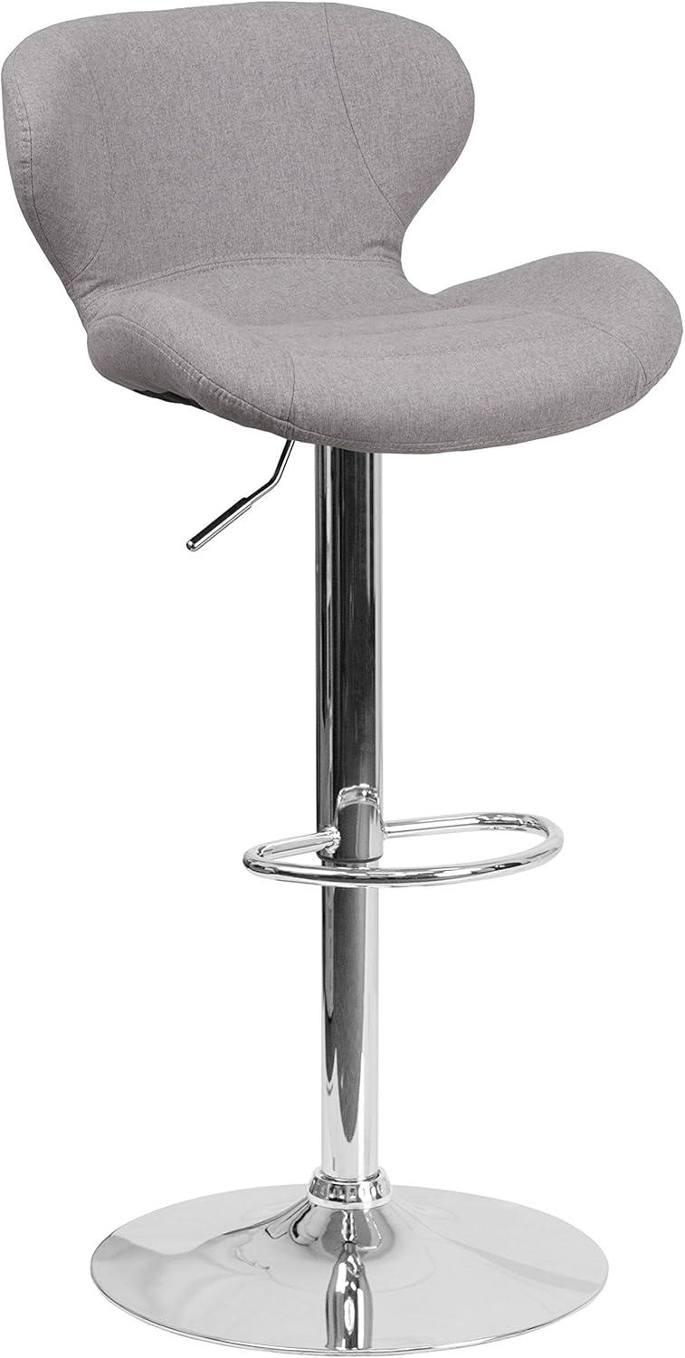 Merrick Lane Adjustable Height Barstool Contemporary Bar Height Stool with Curved Back and Metal Base with Footrest