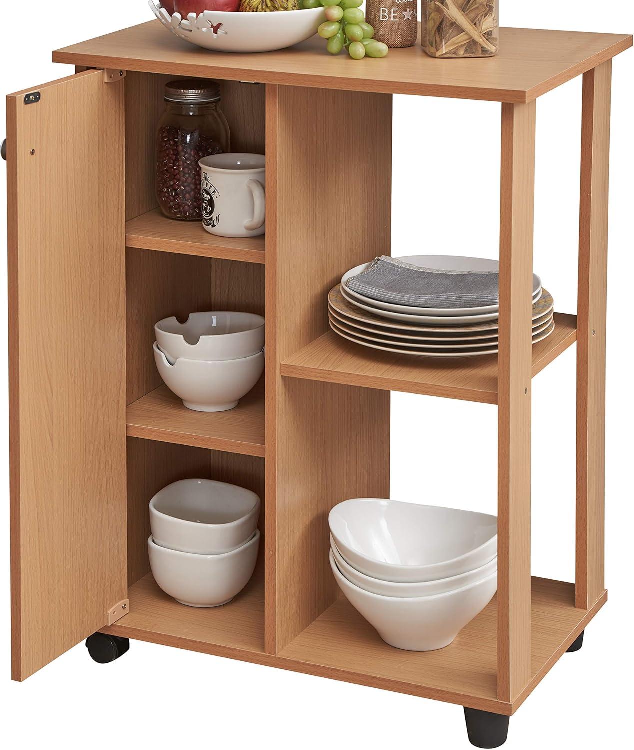 23.6" Wide Open Shelves and Cabinet Space Kitchen Cart