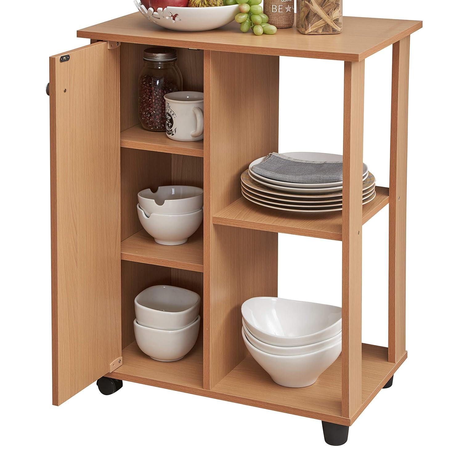 23.6" Wide Open Shelves and Cabinet Space Kitchen Cart