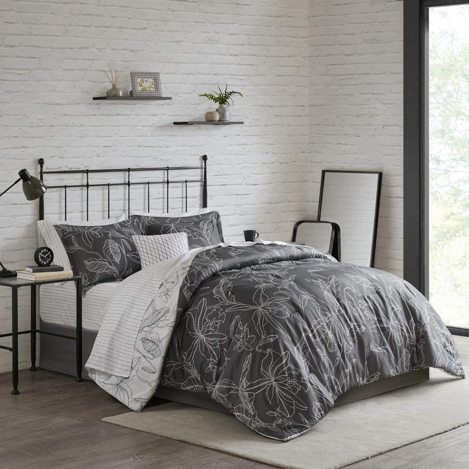 Lilia Full Gray Microfiber Reversible Comforter Set