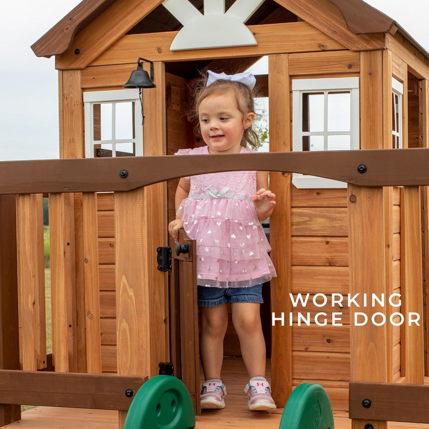 Backyard Discovery Echo Heights Cedar Wooden Elevated Kids Playhouse with Wave Slide, Play Kitchen, and Deck & Reviews | Wayfair
