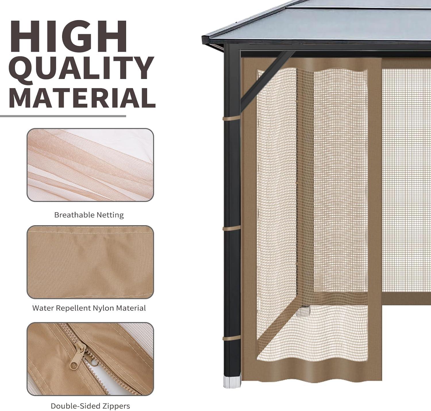 Brown Polyester 10'x10' Gazebo Mosquito Netting with Zipper