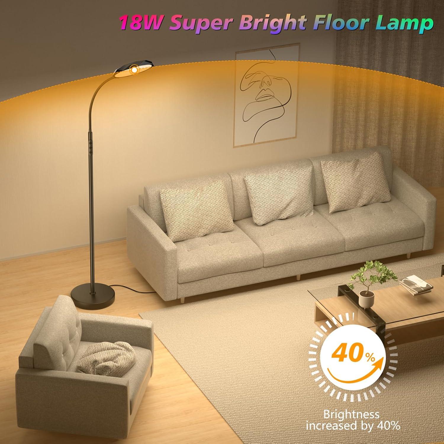Floor Lamp, 18W Bright LED Floor Lamps for Living Room with Diamond-Surface, Stepless Adjustable Colors & Dimmer Standing Lamp with Timer, Remote & Touch Control, Reading Lights for Bedroom, Office