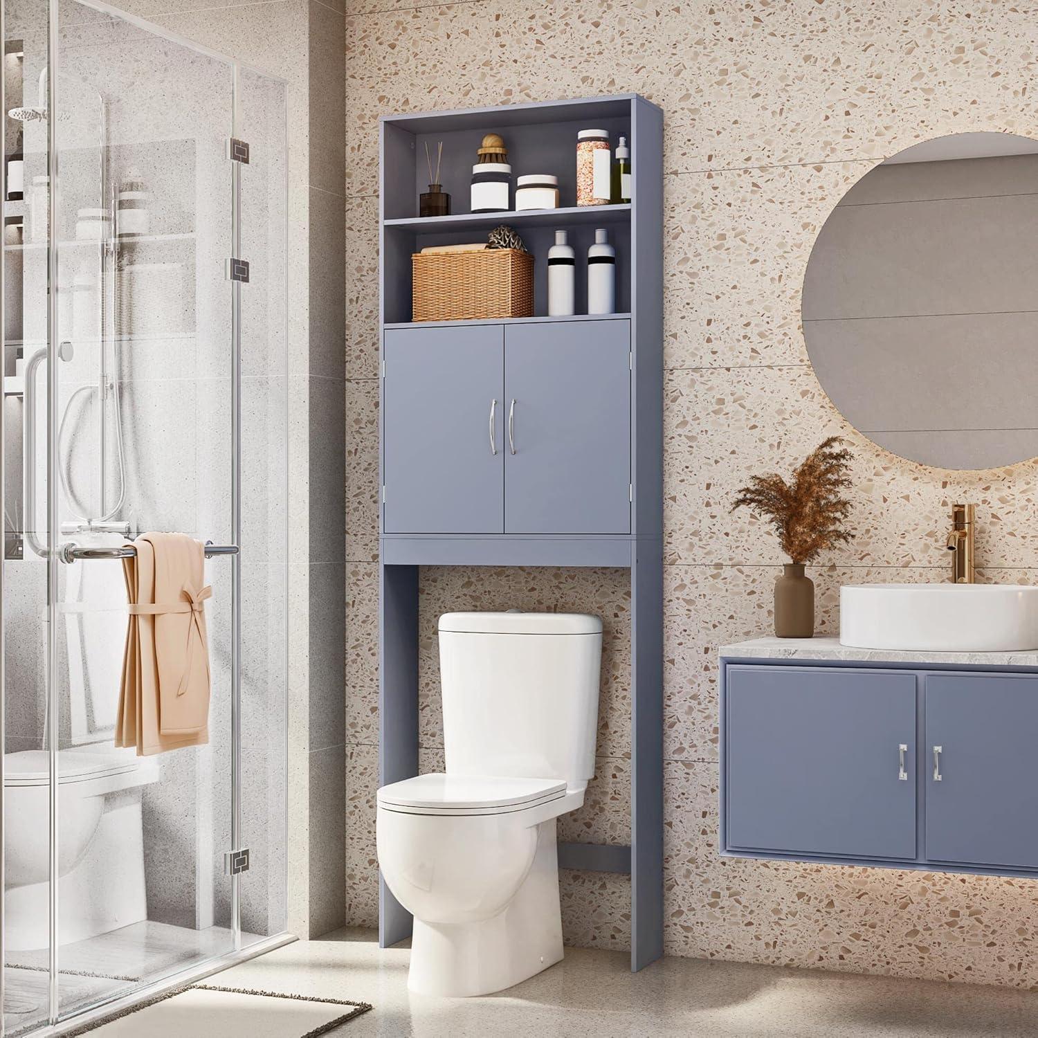 Gray Adjustable Over-the-Toilet Storage Cabinet with Shelves