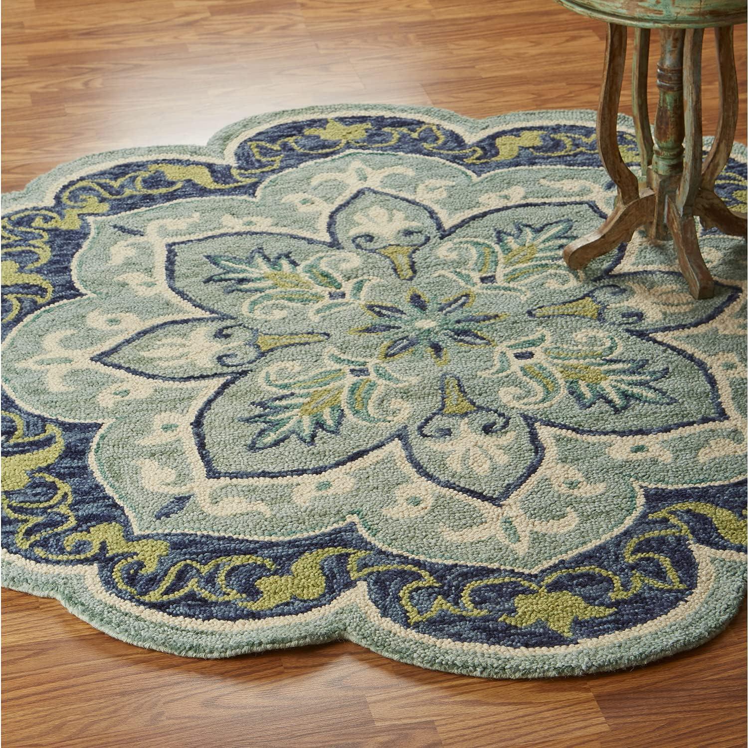 Ox Bay Dazzle Scallop Oriental Indoor Area Rug, 4 ft., Teal / Blue / Green