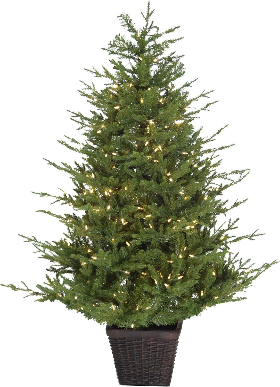 Fraser Hill Farm 5-ft. Adirondack Prelit Potted Christmas Tree with Warm White LED Lights