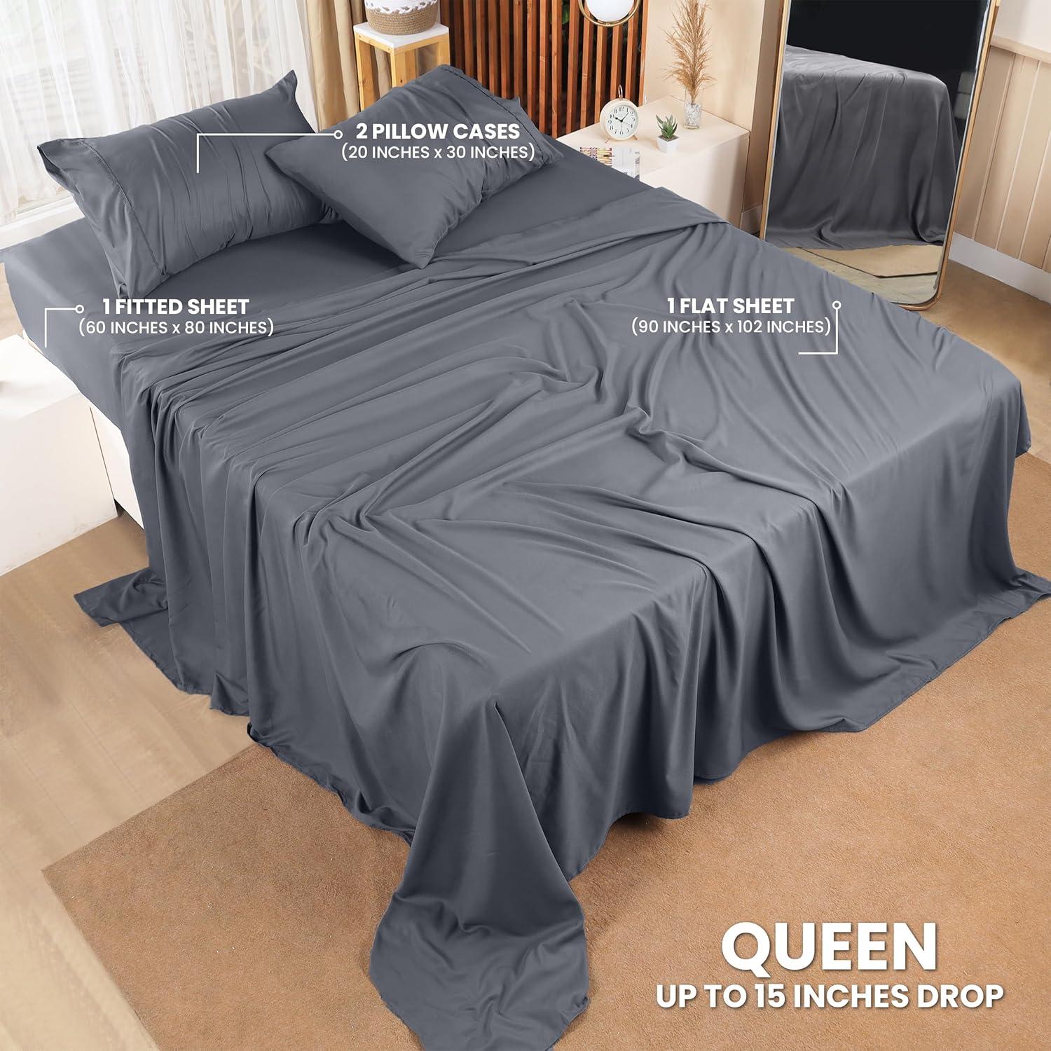 Utopia Bedding Solid 4 Piece Bed Sheets Set For Adults - Microfiber, Fade Resistant (Queen, Grey)