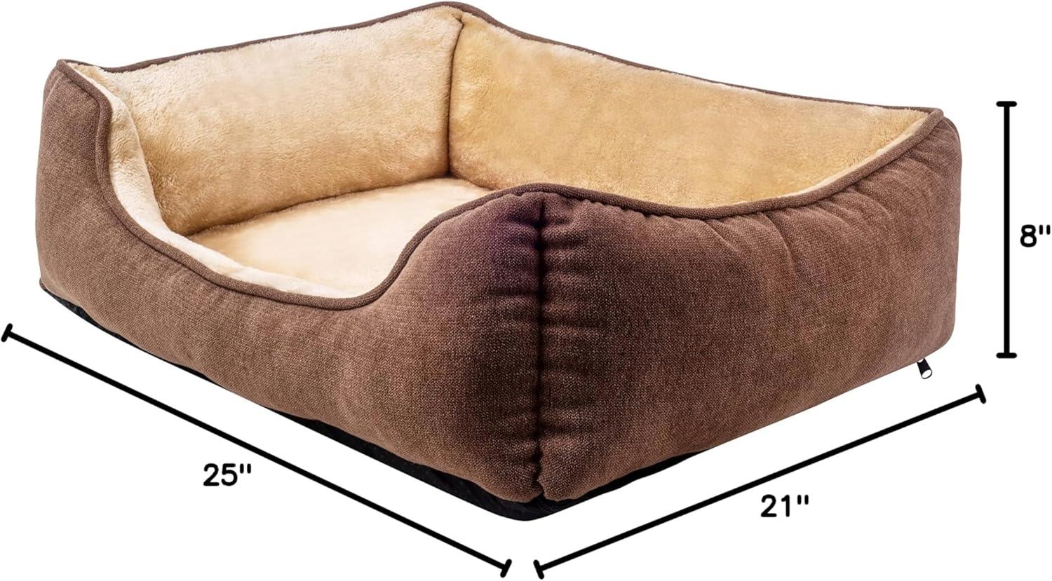 Medium Brown Orthopedic Rectangular Pet Bed with Bolster