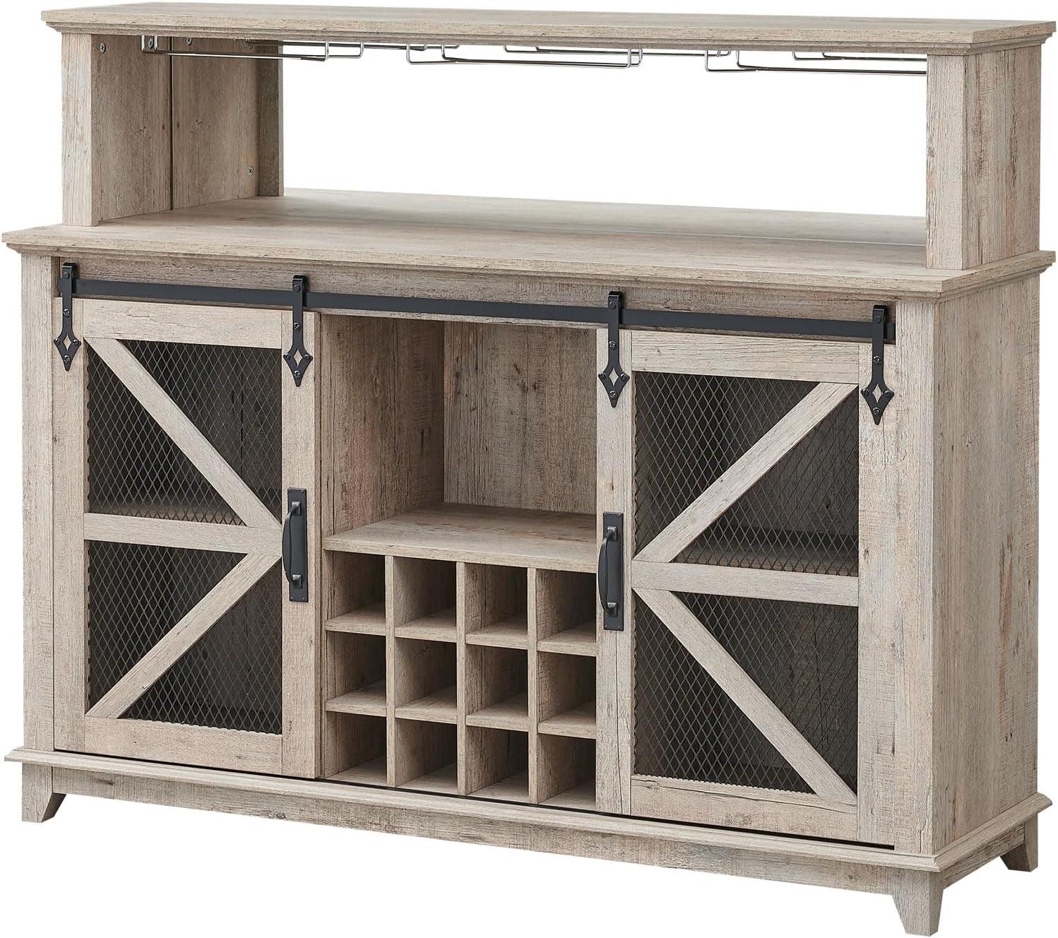 Light Rustic Oak 55" Farmhouse Coffee Bar Cabinet with LED Lights