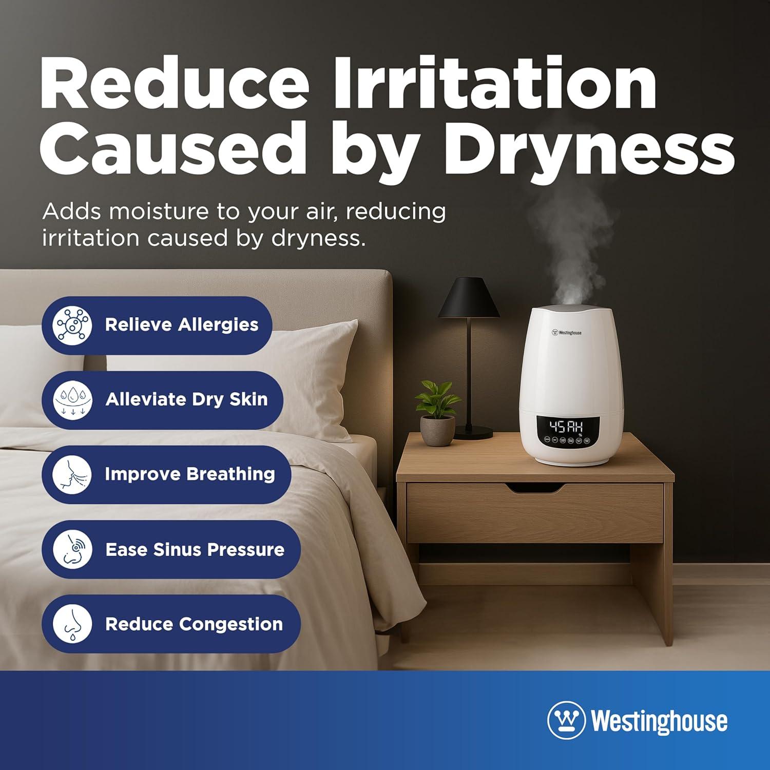 Westinghouse Digital Cool Mist Ultrasonic Humidifier, 6L Air Humidifier and Essential Oil Diffuser, Adjustable Mist Volume and Humidity Control