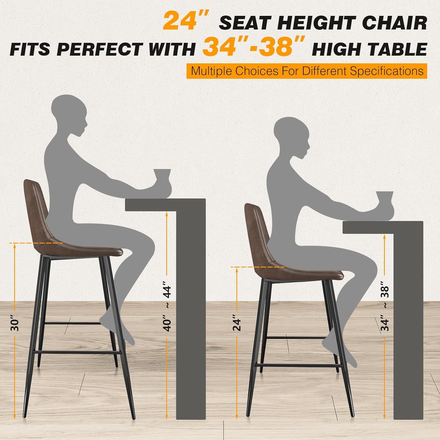 Brown Leather Saddle Style Counter Stools with Steel Legs, Set of 3