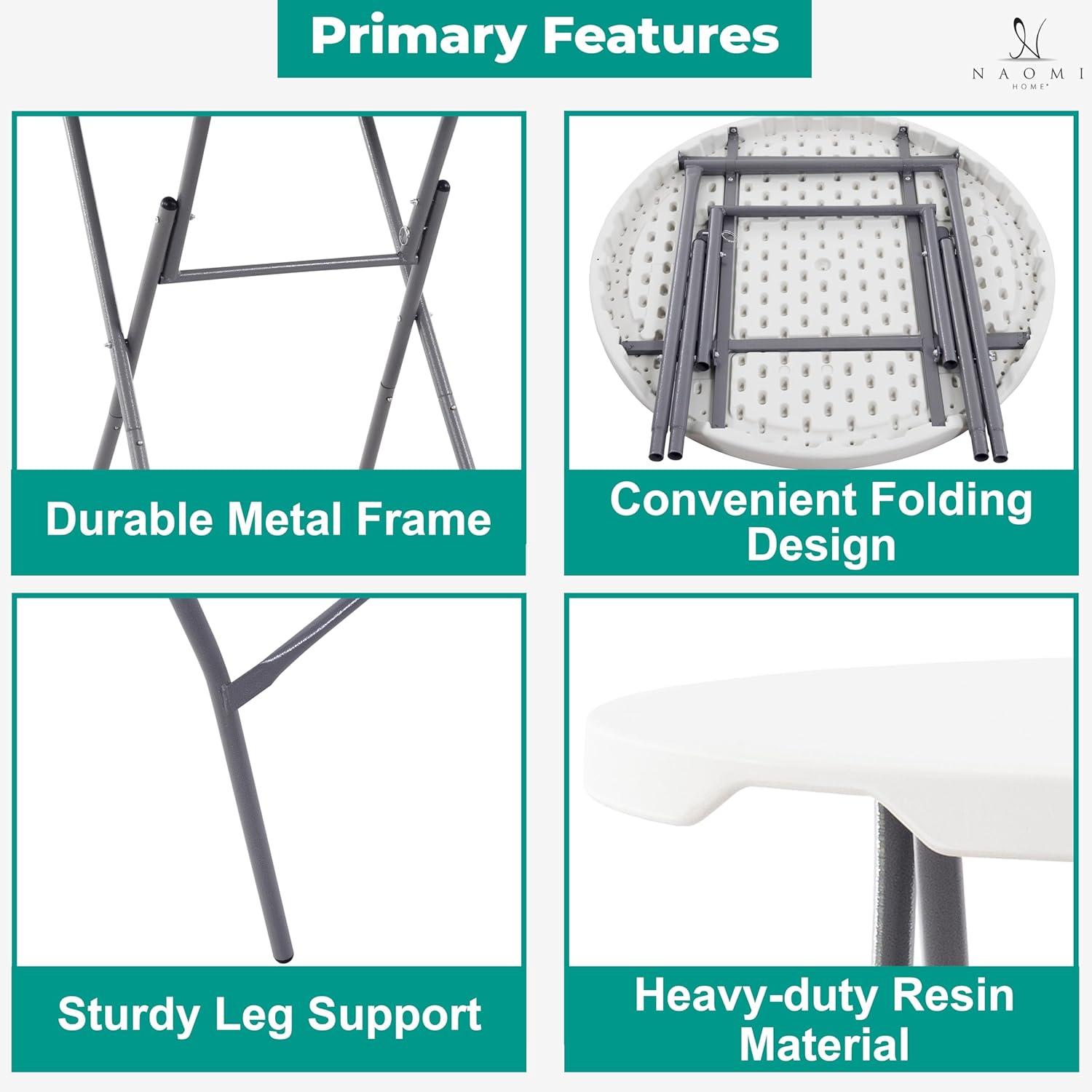 6ft Folding Table Multipurpose Foldable Dinner Table Portable Folding Rectangular Resin Table for Outdoor Camping Picnic Party by Naomi Home - White