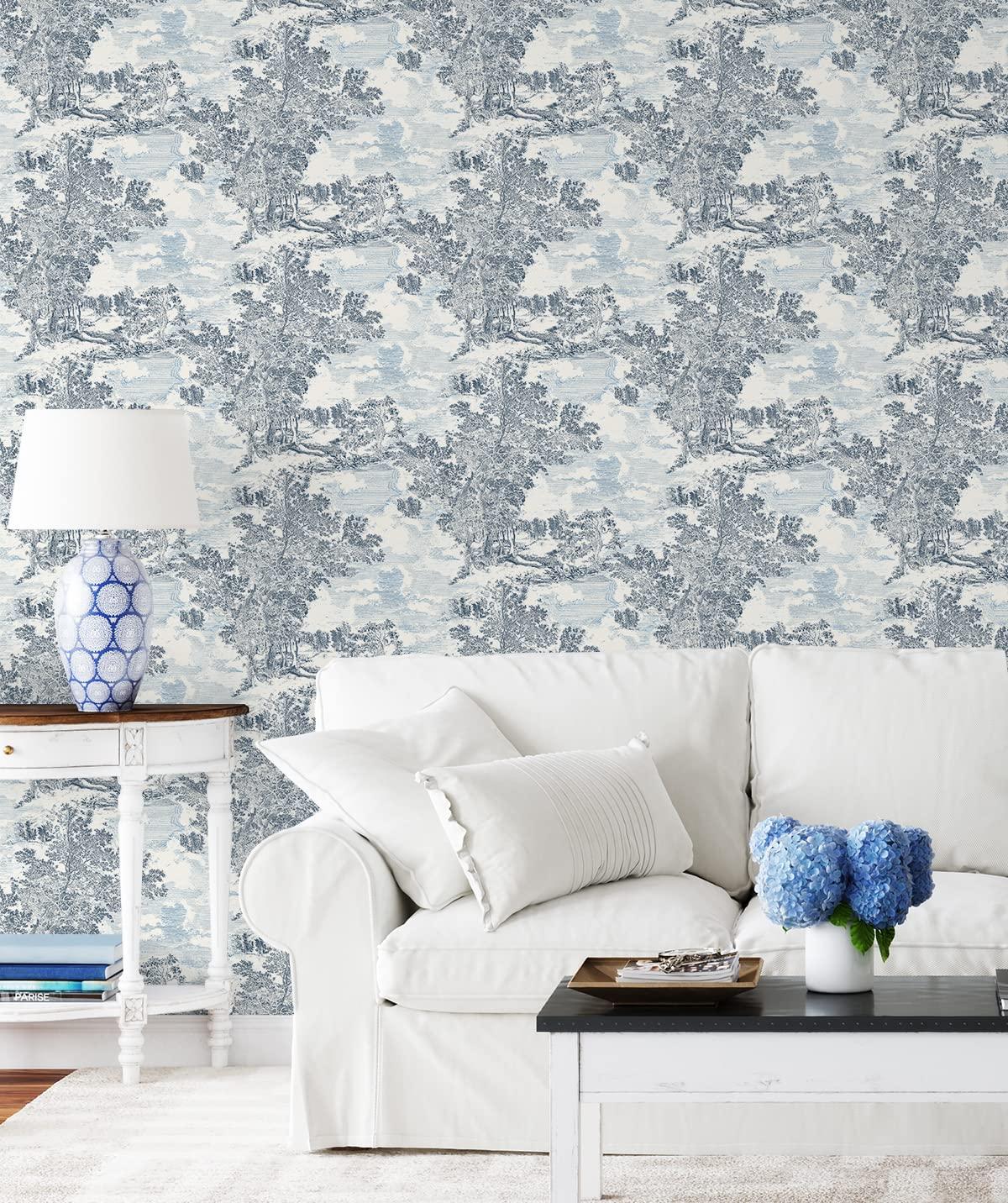 Serene Scenes Toile Sapphire Vinyl Peel and Stick Wallpaper Roll ( Covers 30.75 sq. ft. )