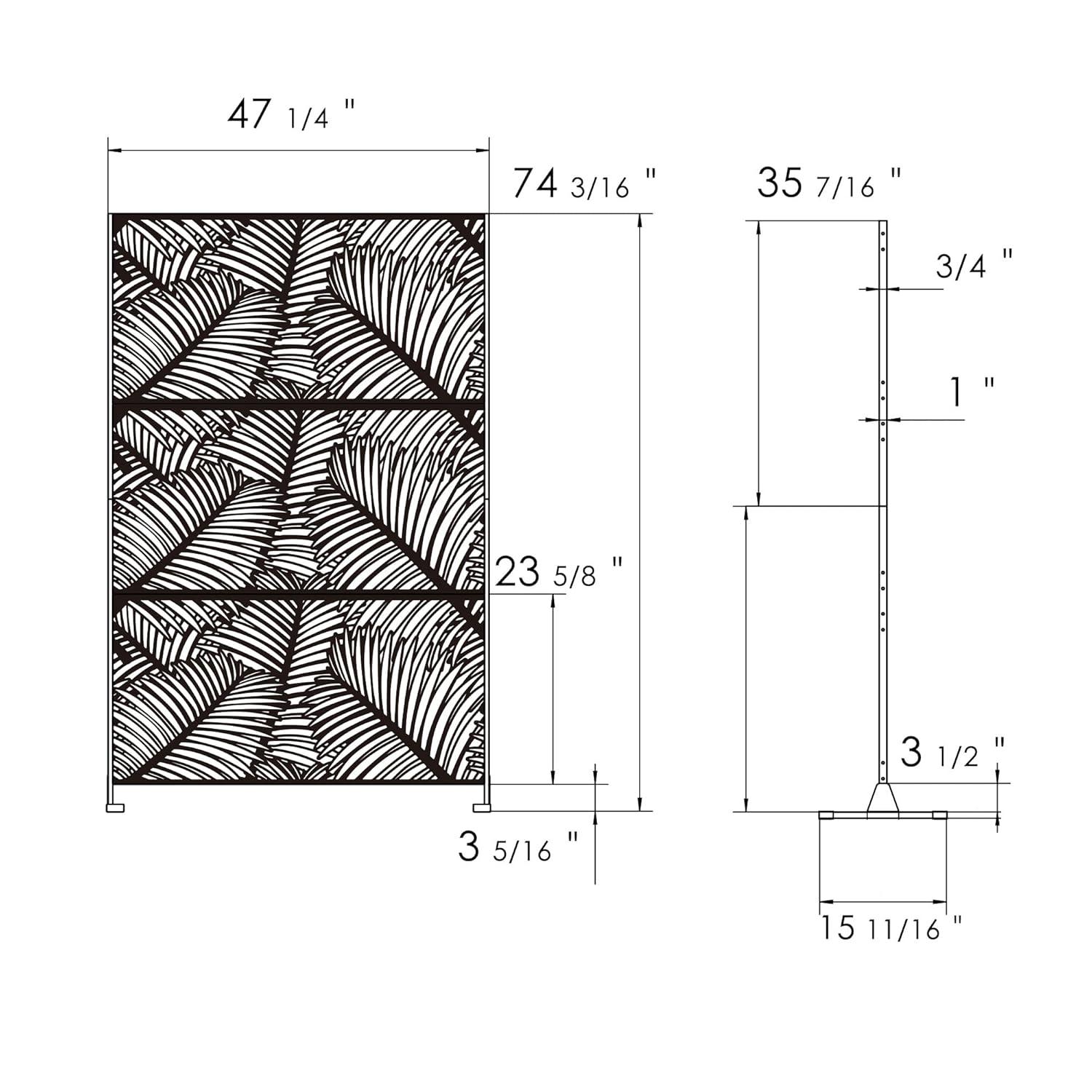Kozyard Kozyard Metal Privacy Screen Decorative Outdoor Divider With Stand Panels (Black Palm Leaf)