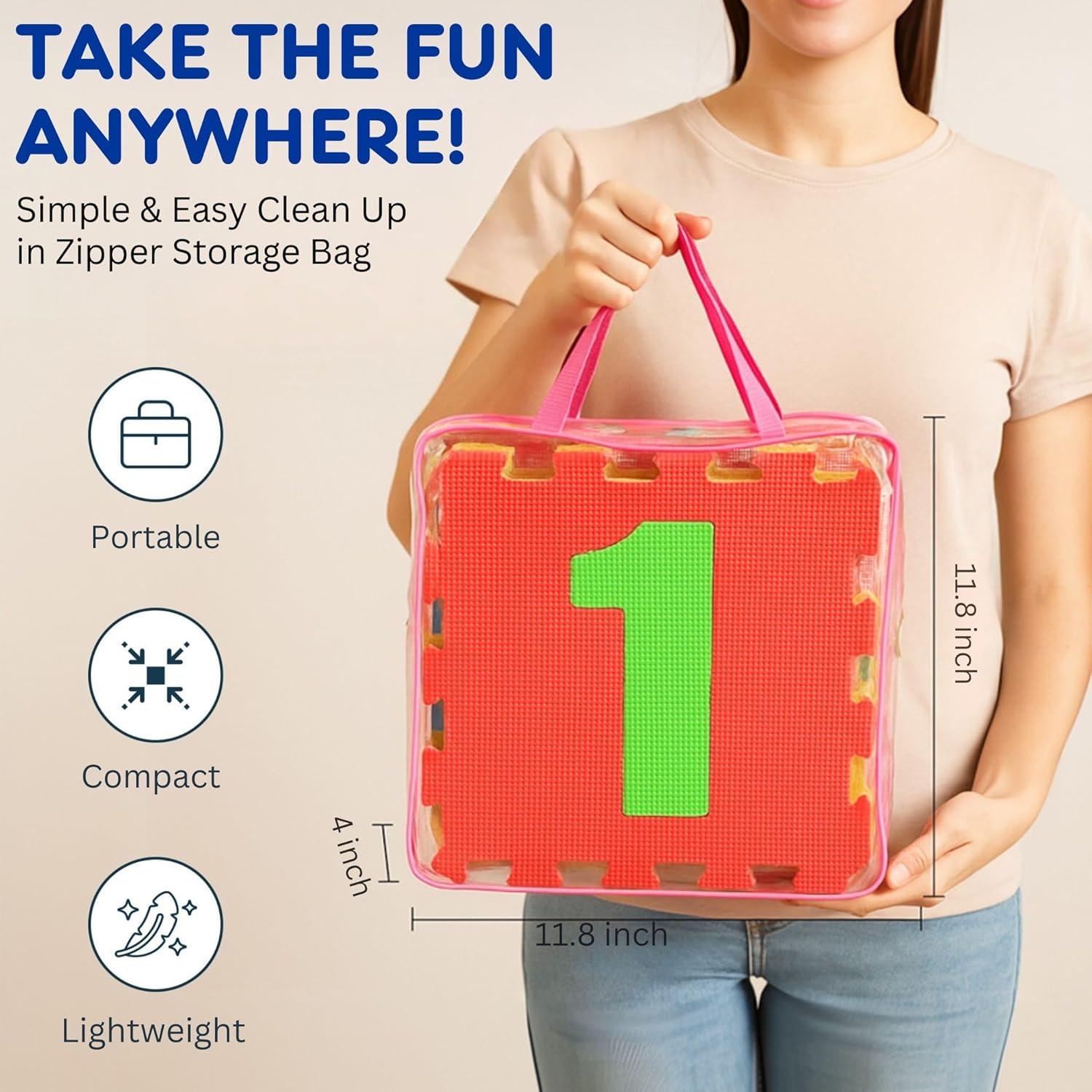 Hopscotch Playmat Foam Interlocking Puzzle Floor Mat - 10 Large Number Tiles (12" by 12" Square Blocks)